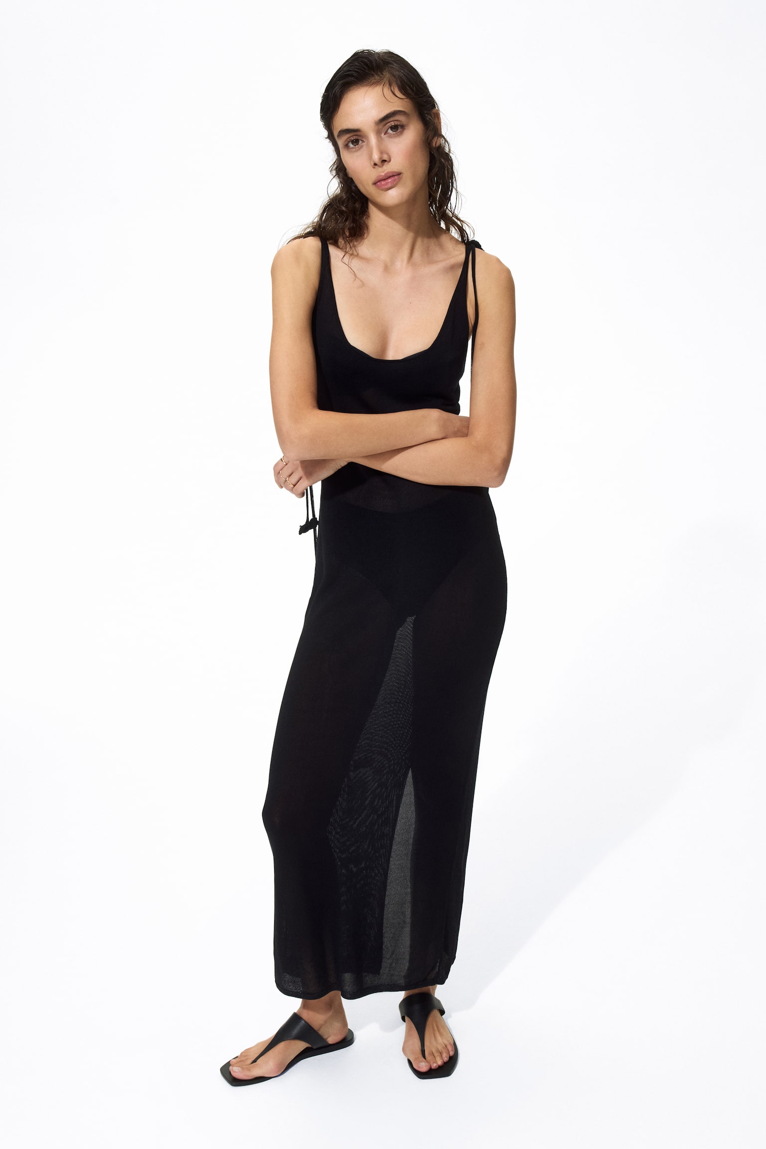 Fine-knit silk-blend dress - Black - 3