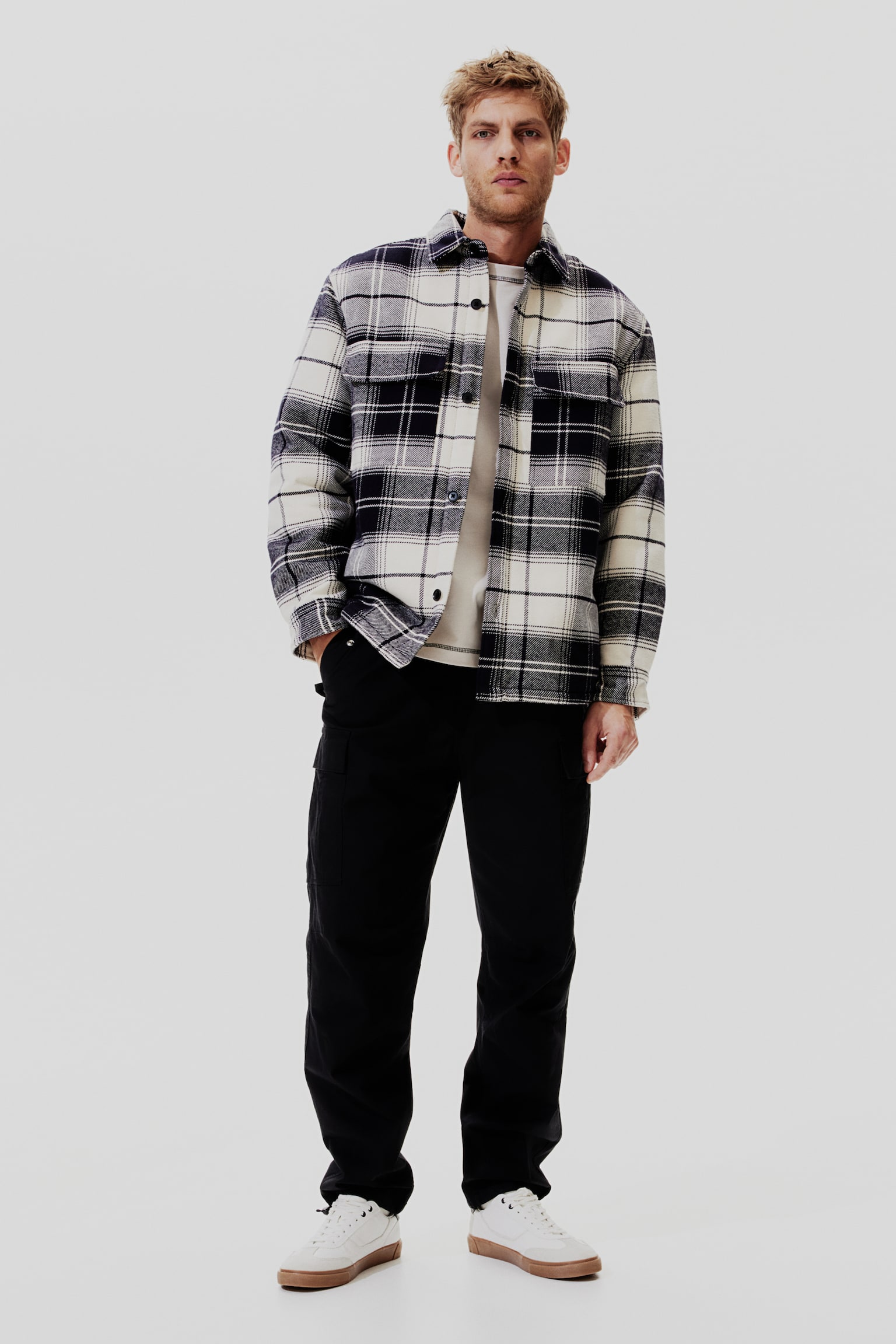 Regular Fit Teddy Lined Overshirt - Cream/Black check/Green/Check - 4