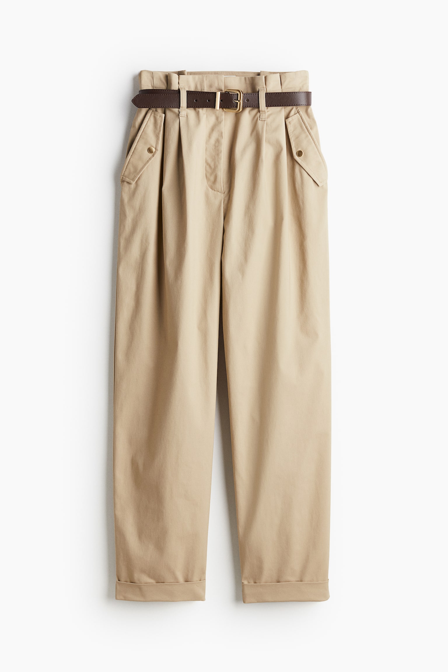 Belted Paper Bag Pants - Beige - 2