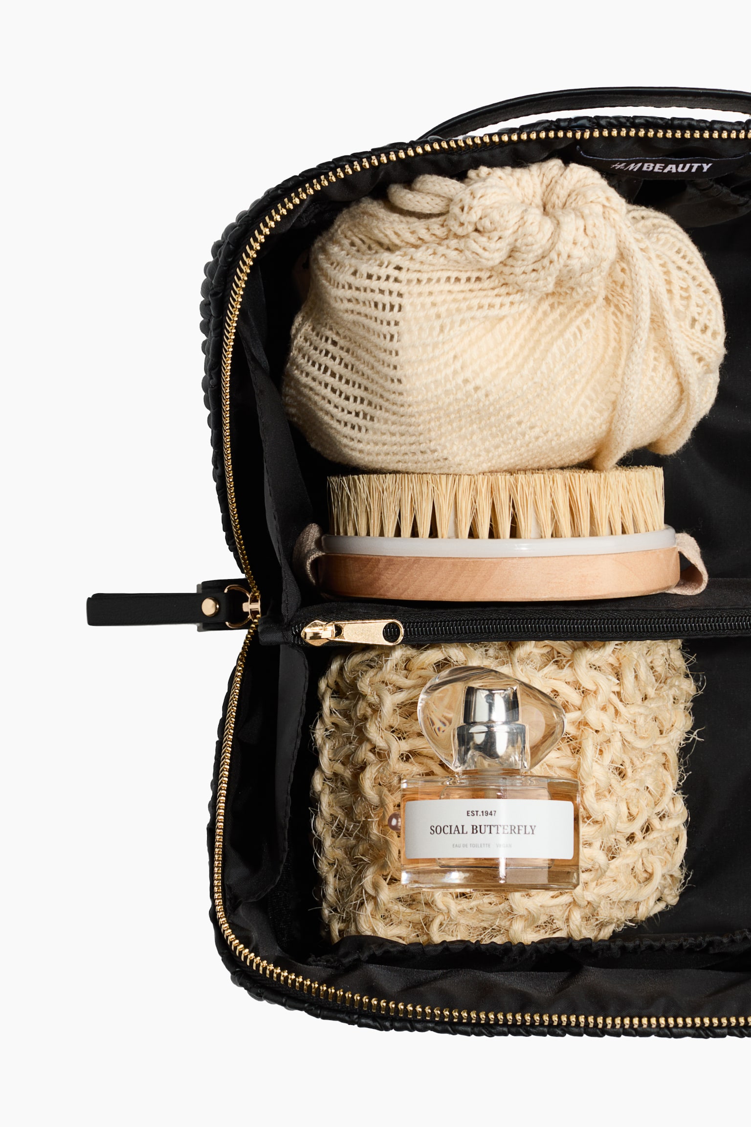 Pikowana pudełkowa kosmetyczka - Black/Light beige - 3