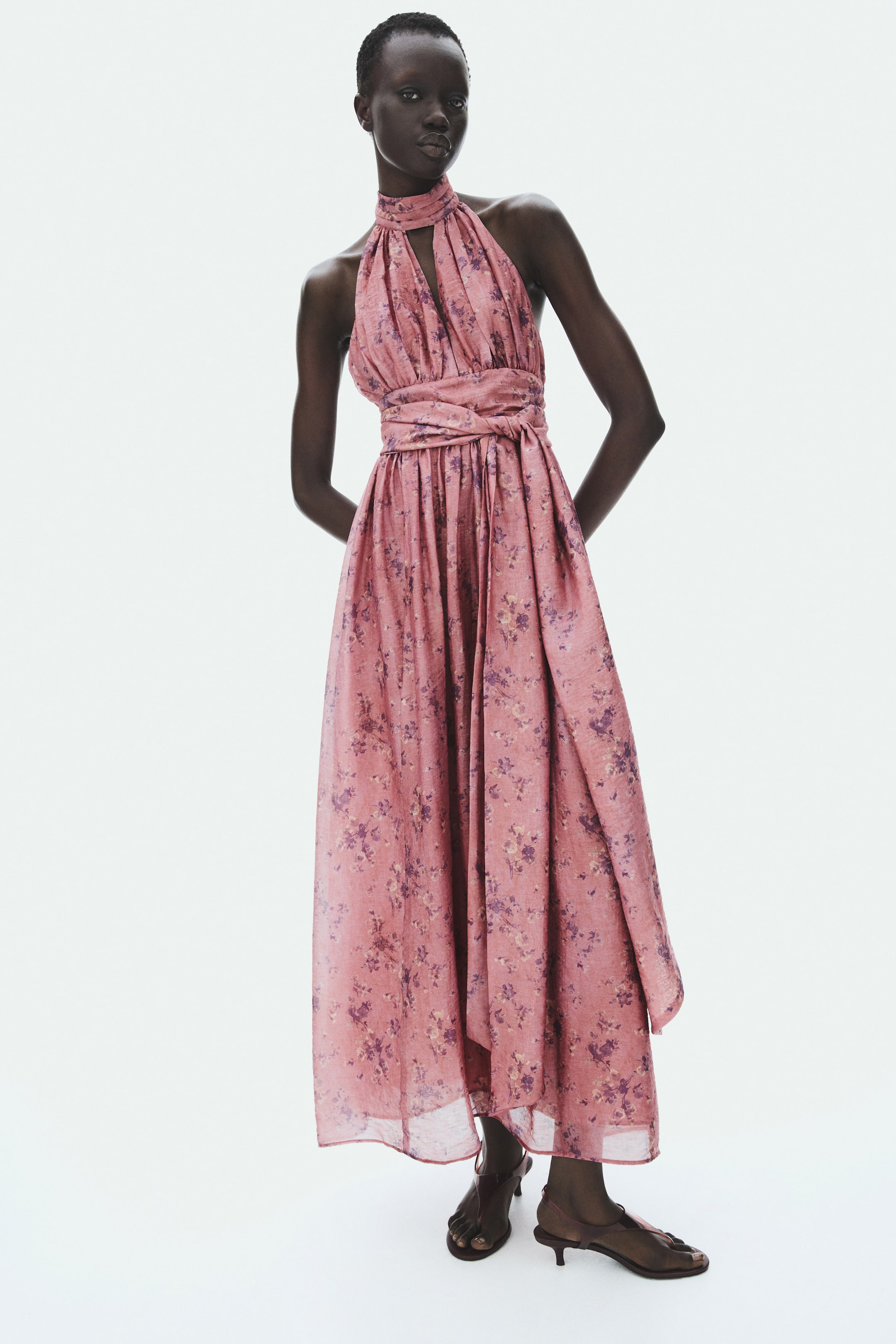 Tie-Detail Halterneck Dress