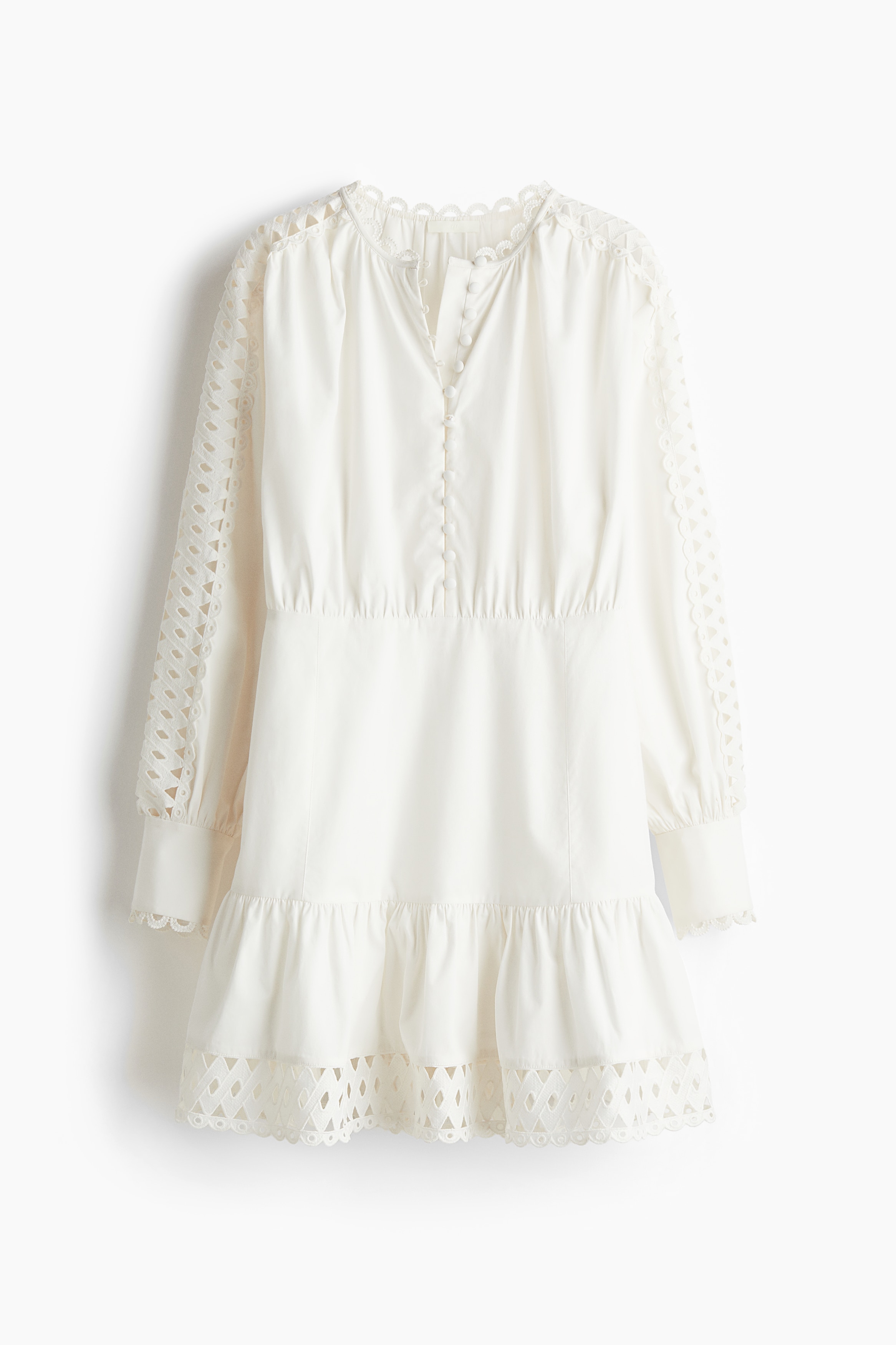 Popeline jurk met borduursel - Wit