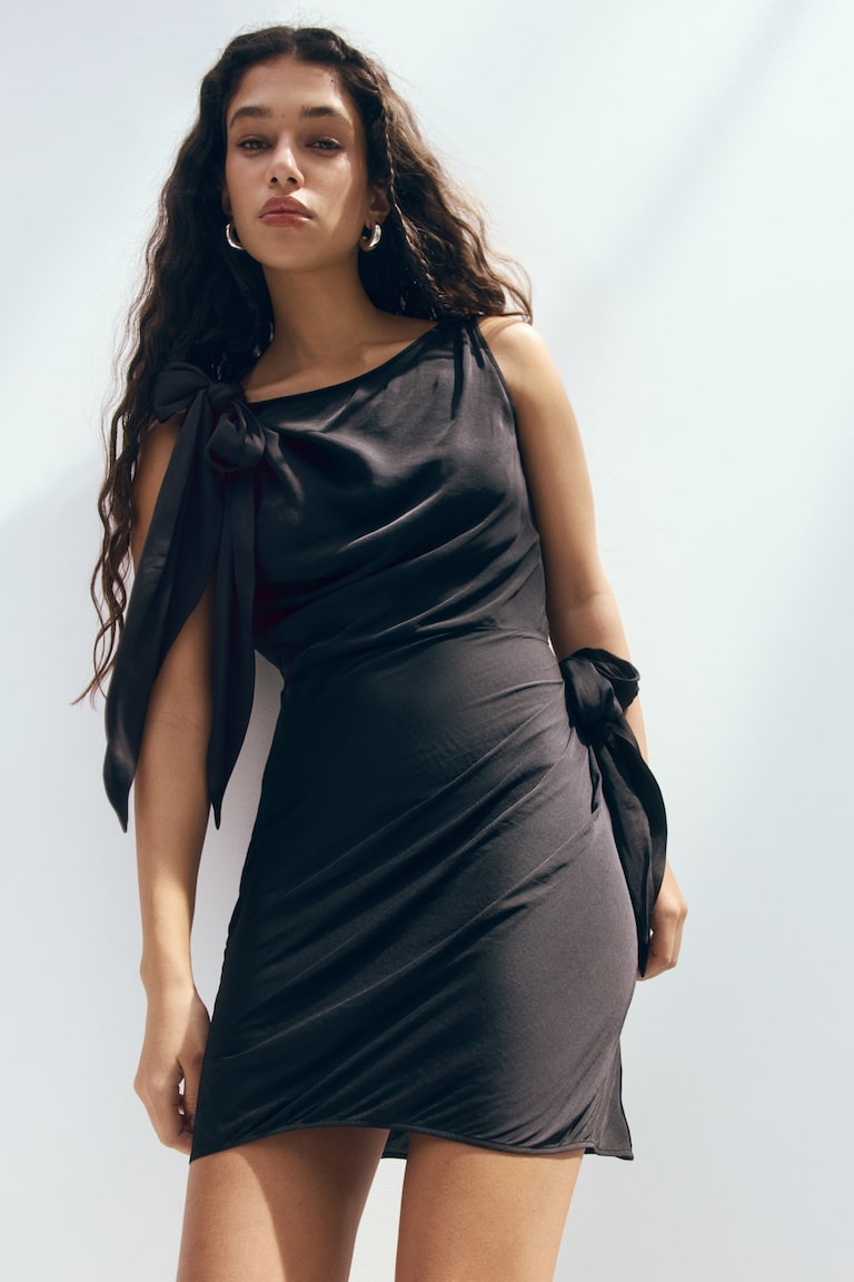 h&m tie detail ribbed dress H&M HM Tie Back Rib Knit Dress MAXI Viral Trending Fashion Earth Color BROWN