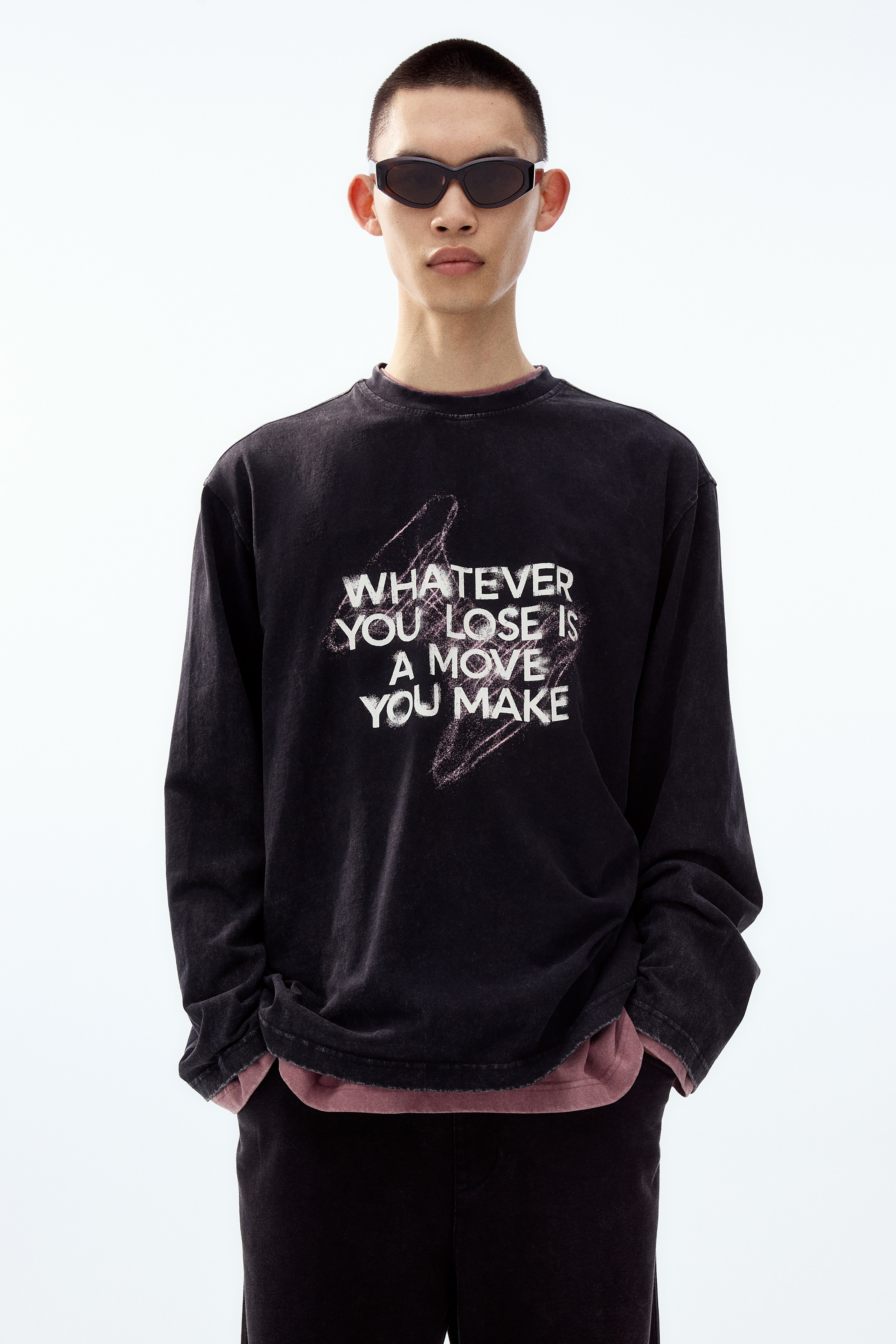 Loose-Fit Long-Sleeved T-Shirt - Black/Whatever You Lose/Cream/Whatever You Lose/Dark pink/Potential