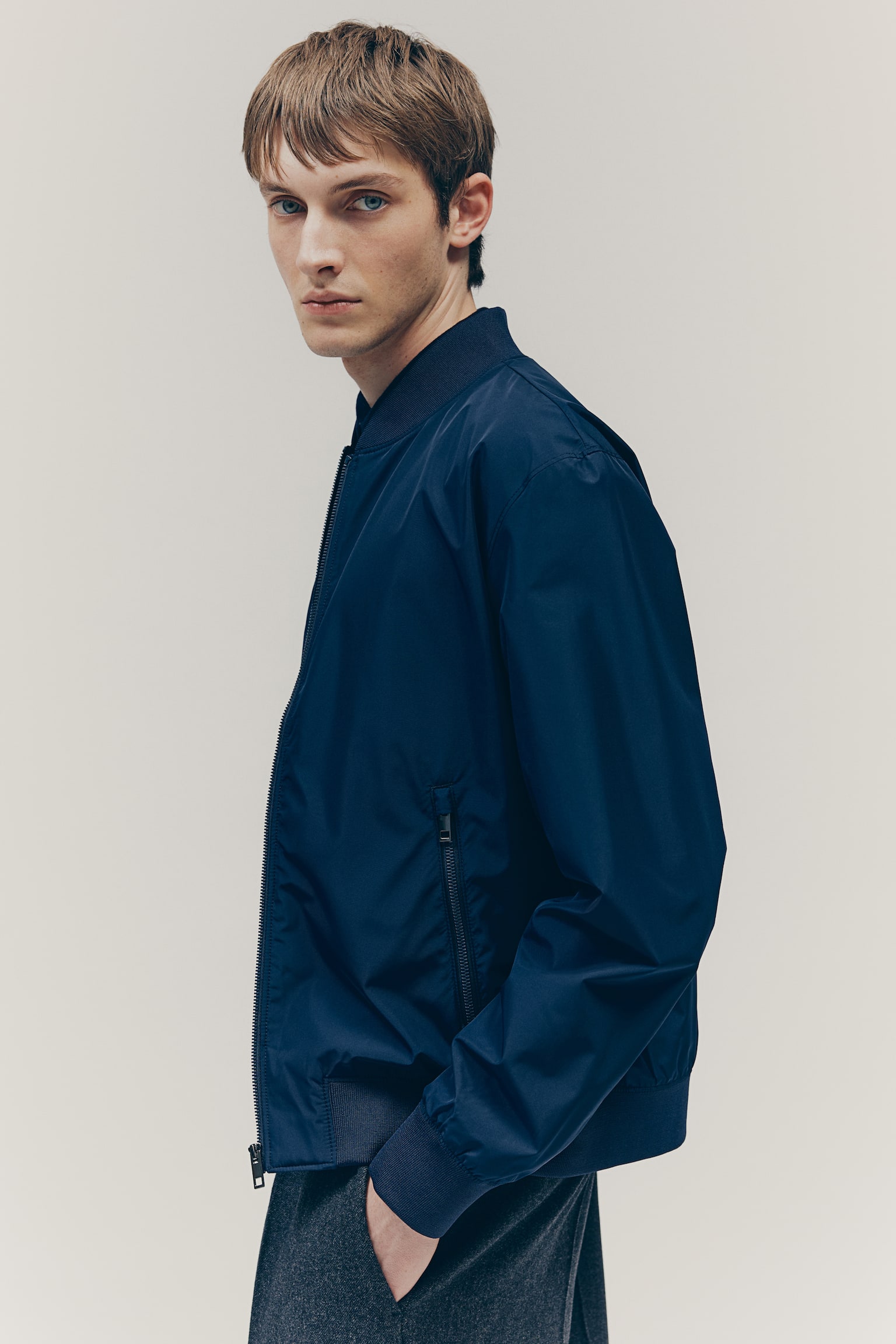 Regular-Fit Lightweight Bomber Jacket - Navy blue/Black/Light beige - 7