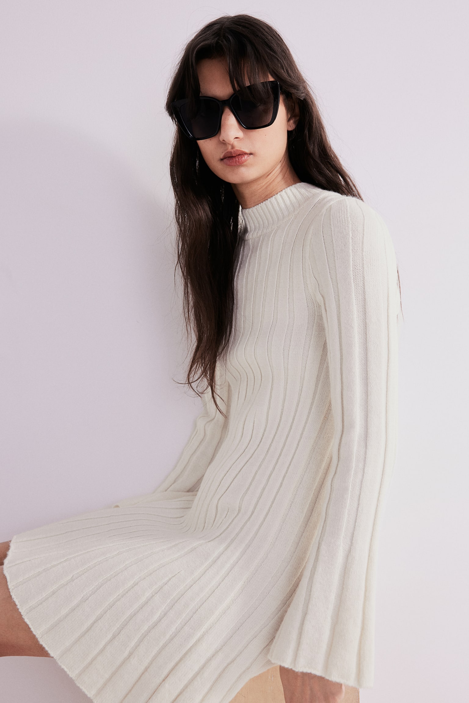 Rib-knit dress - Cream - 3