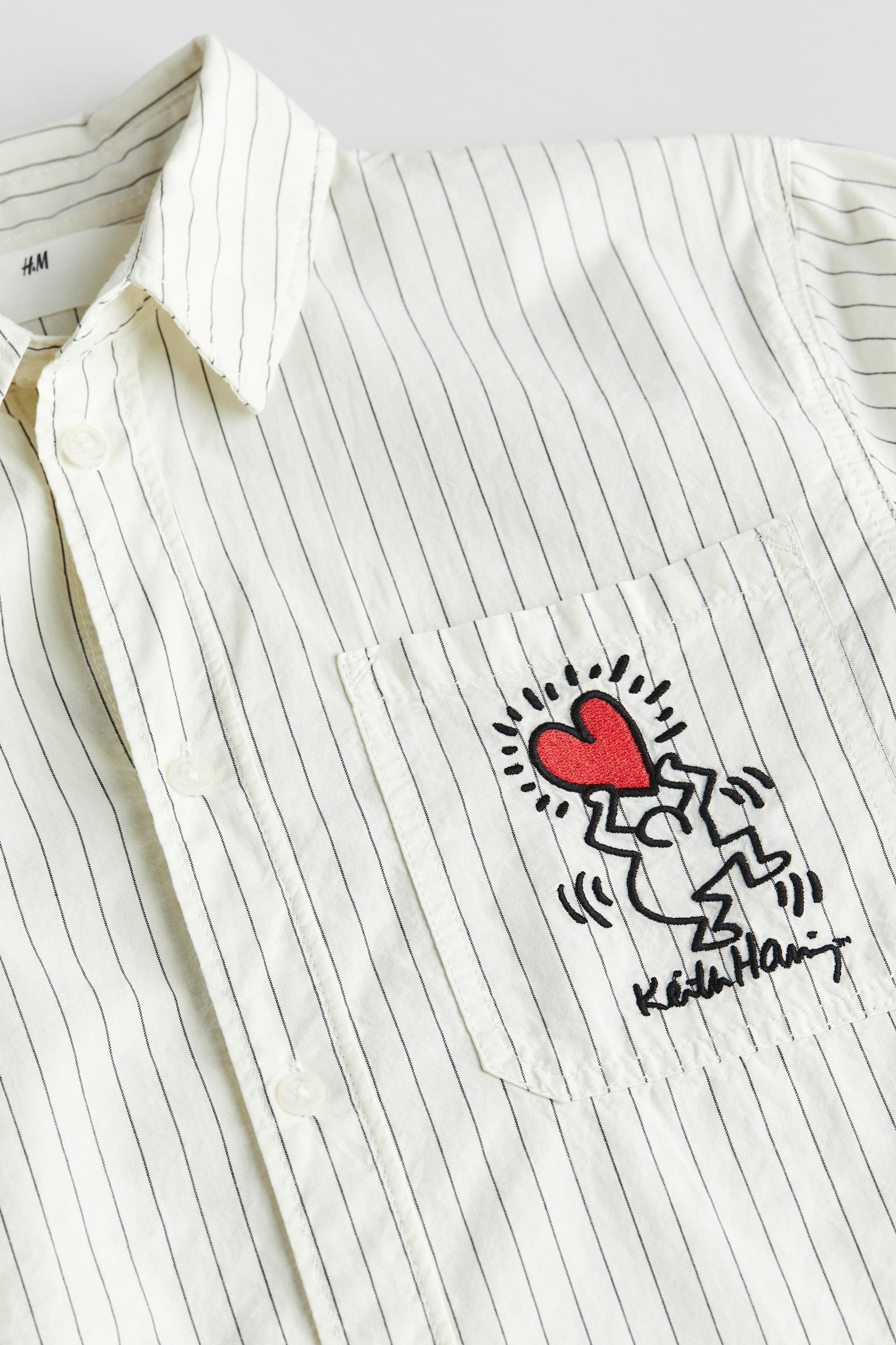 Embroidered Design Cotton Poplin Shirt - White/Keith Haring - 3