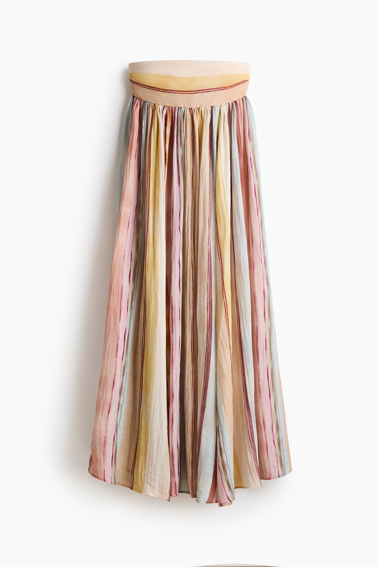 Dlhé šaty bez ramienok - Svetlobéžová/pruhovaná - 1