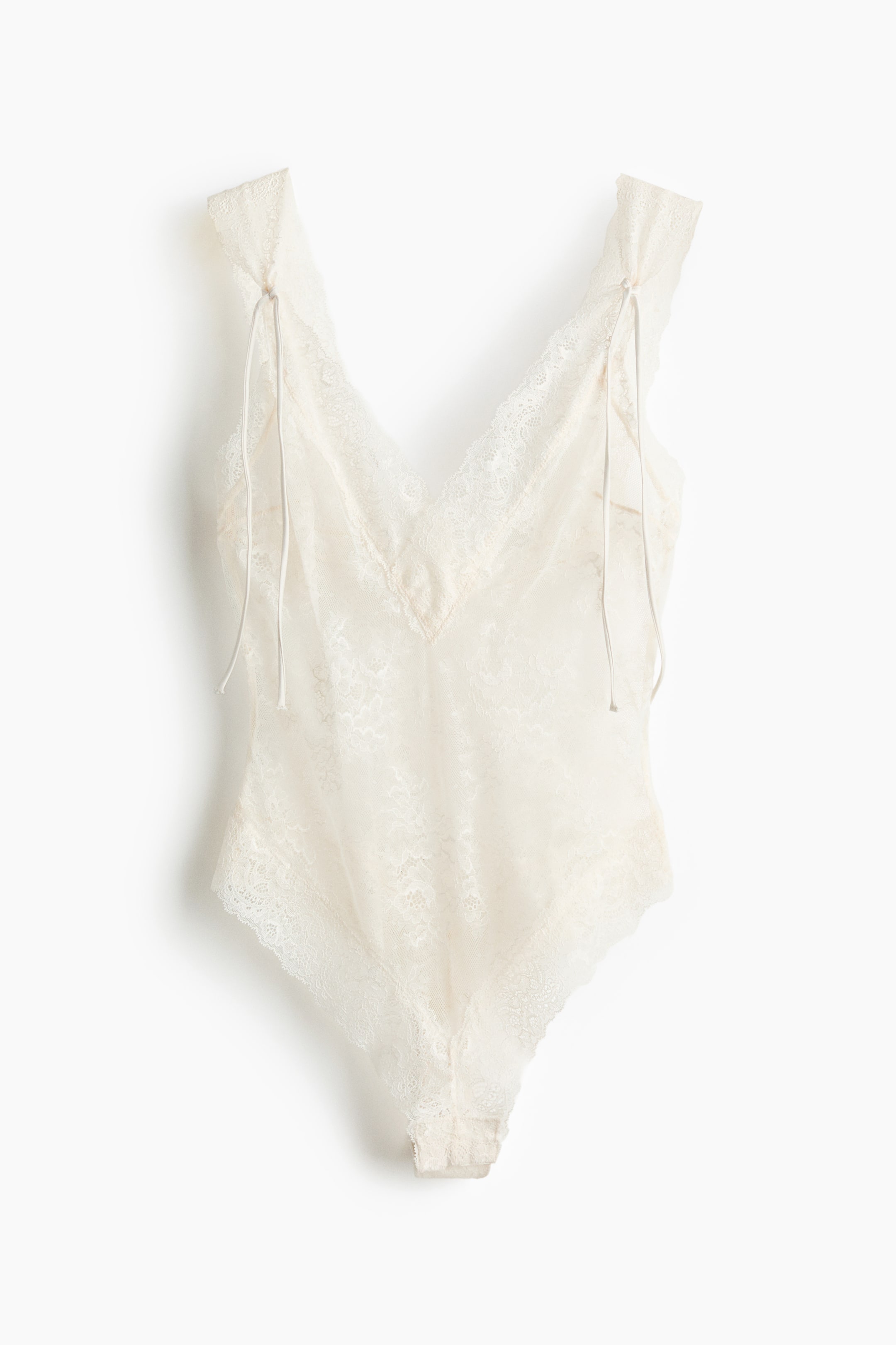 Büyük resmi görüntüle: Deep plunge lace body - Beyaz - KADIN | H&M TR 1