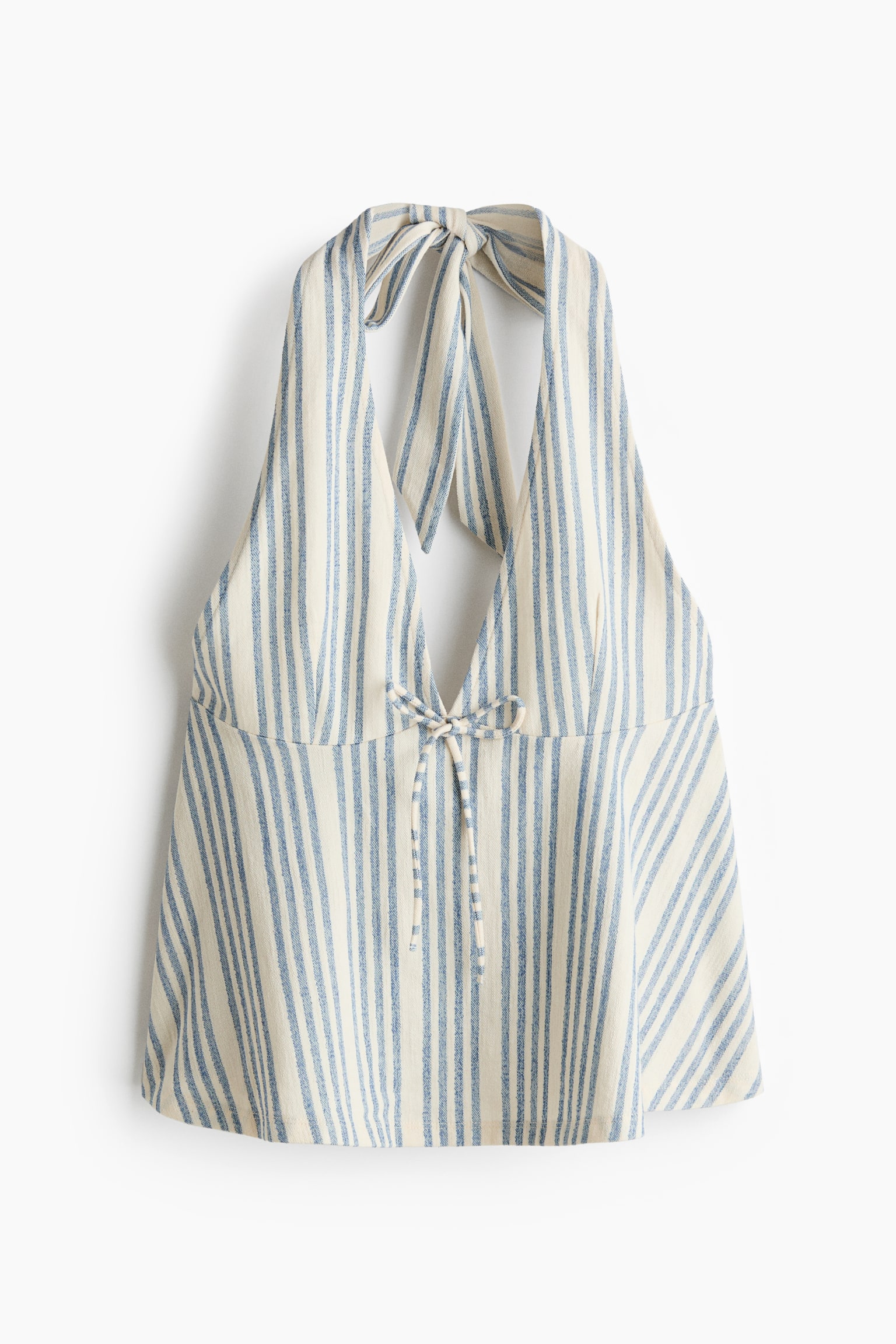 Tie-Detail Halterneck Top - Light blue/striped - 1