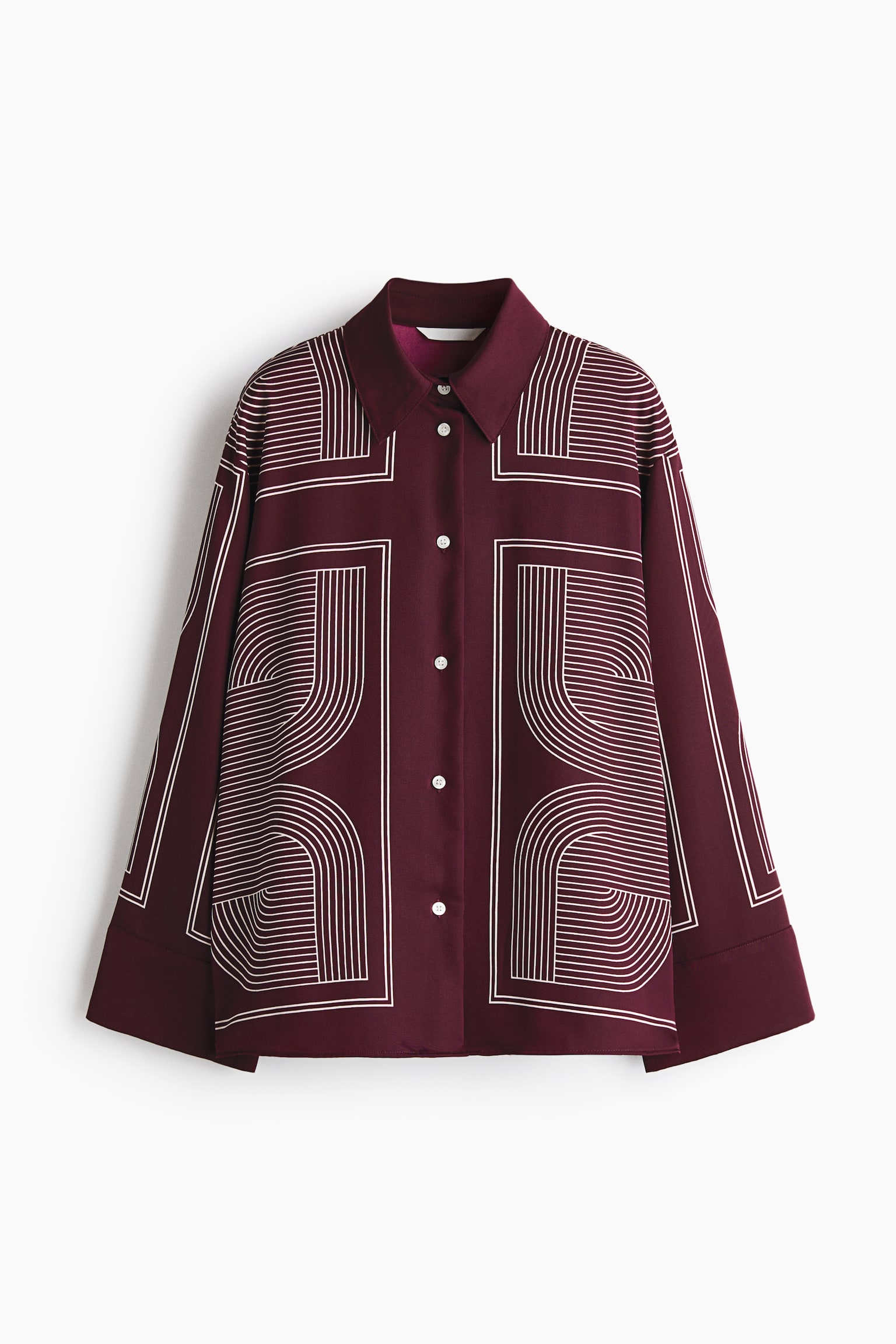 Oversized twill shirt - Burgundy/Patterned/Navy blue/Patterned