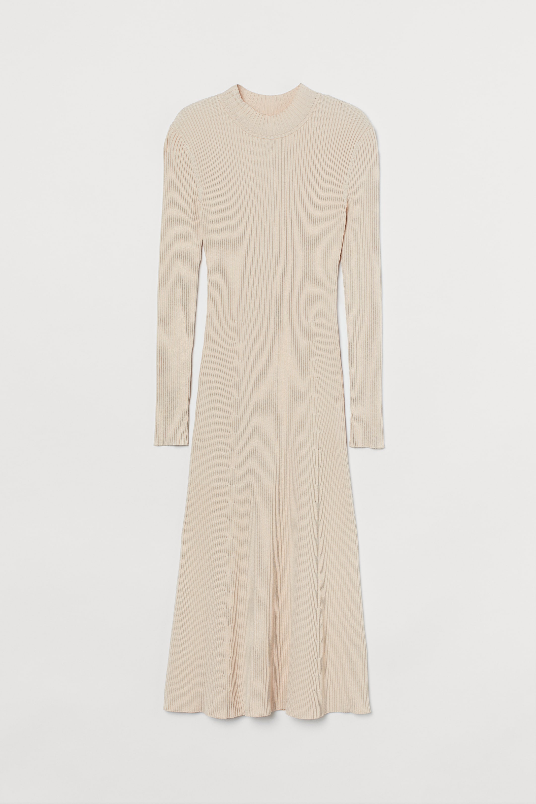 Rib-knit dress - Long sleeve - Midi - Light beige - Ladies | H&M GB