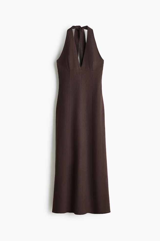 Linen Halterneck Dress - Dark brown - 1