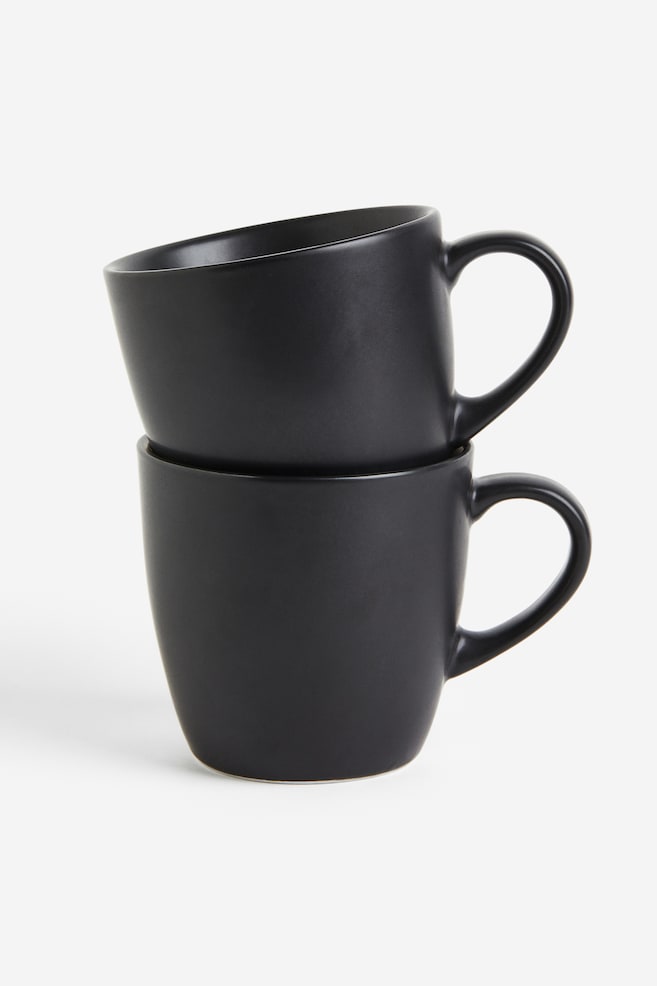 2-pack porcelain mugs - Black/Light beige/Green - 1