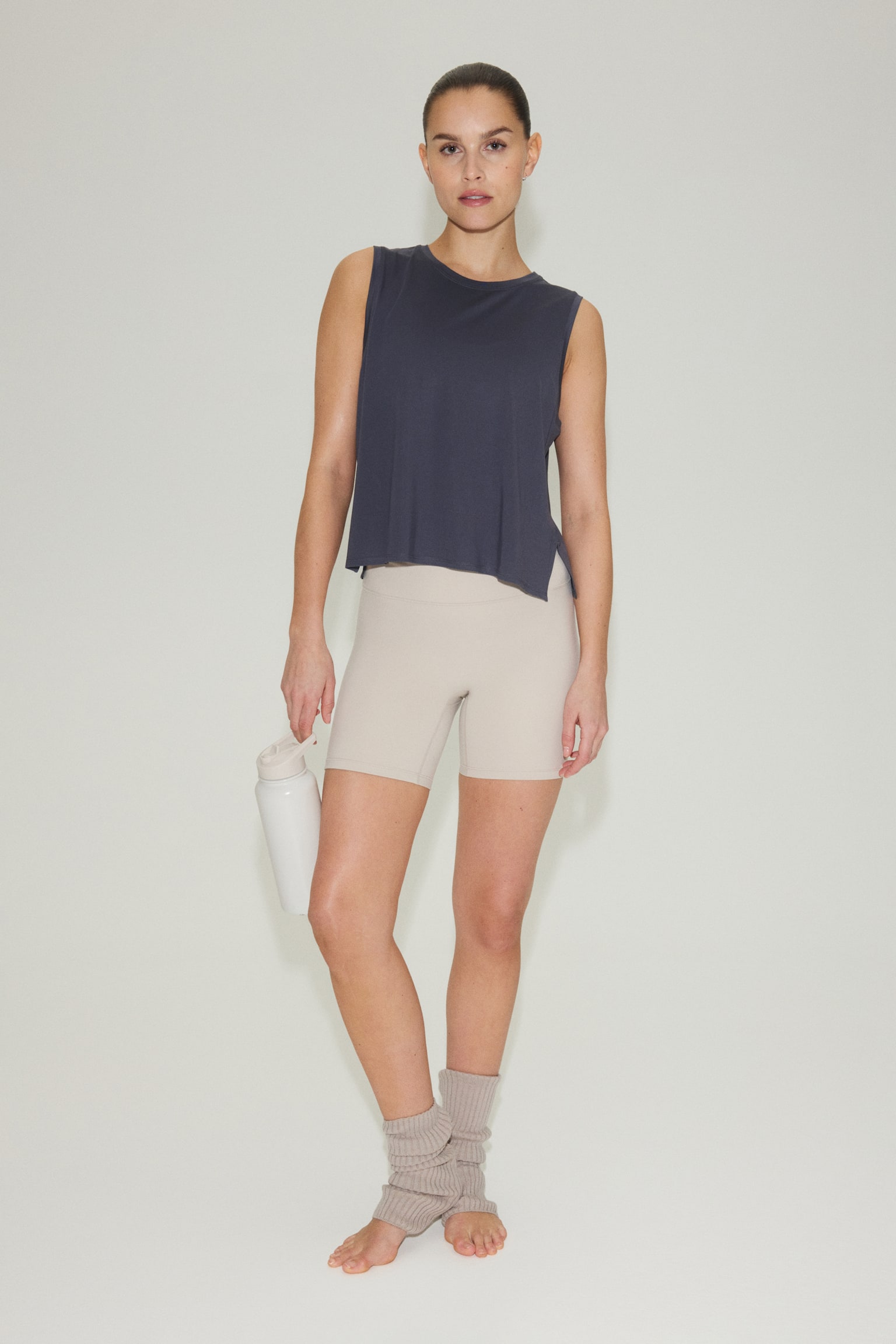 Boxy-style sports vest top with DryMove™ - Dark clay grey/Black/Pastel pink - 1