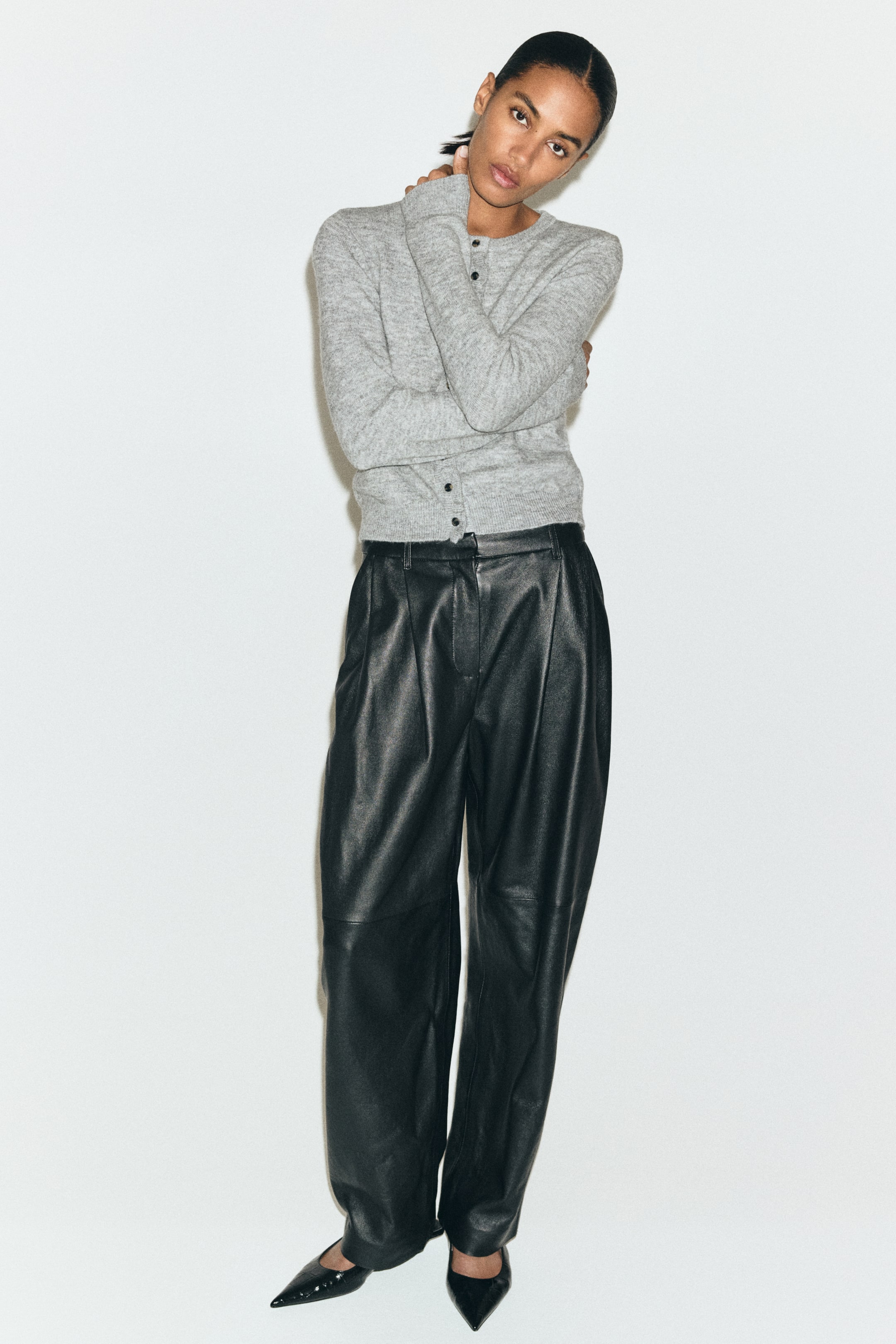 View larger image: Frill-trimmed cardigan - Grey marl - Ladies | H&M IE 1