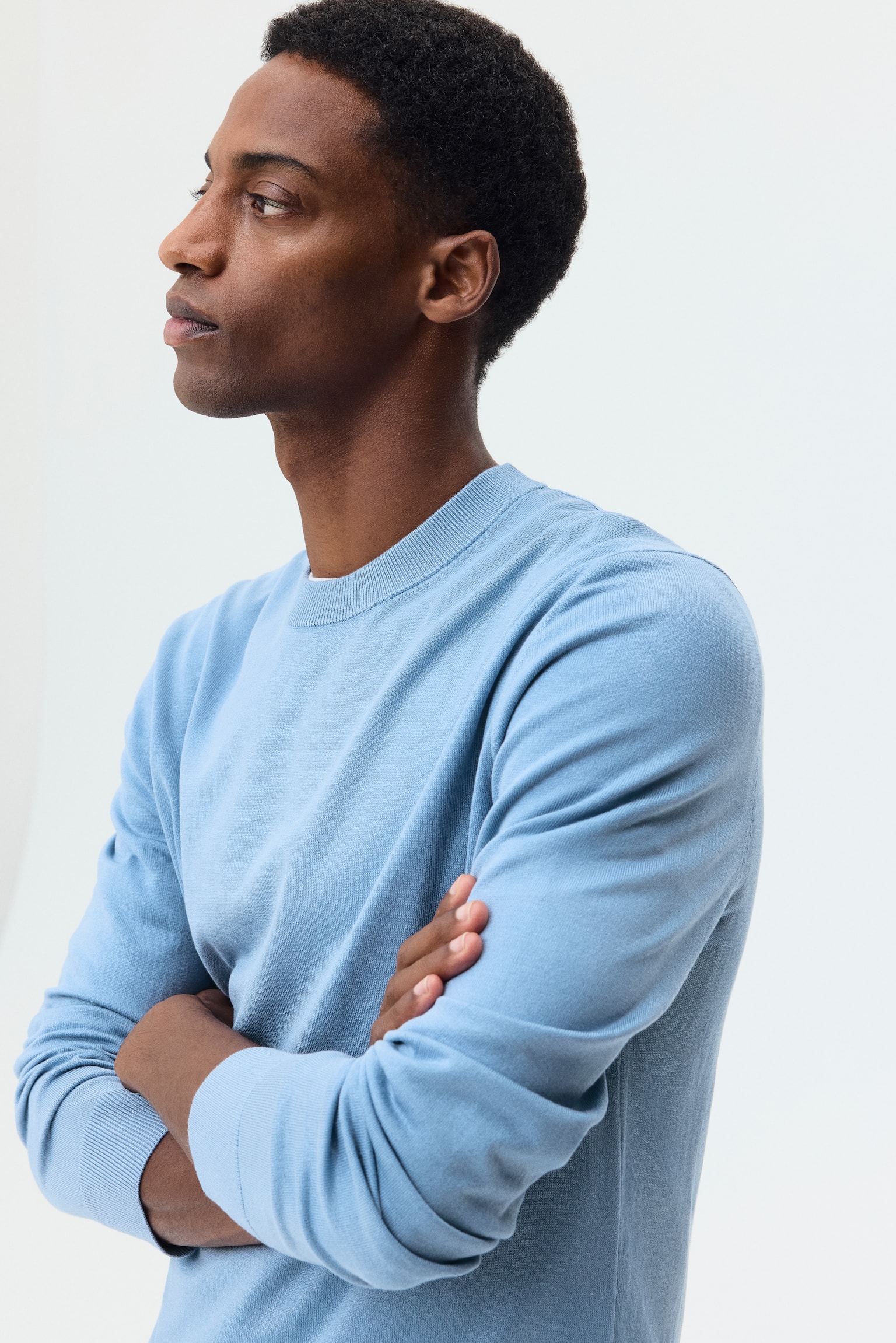 Suéter Regular Fit en tejido fino - Azul tenue/Gris jaspeado/Beige - 6