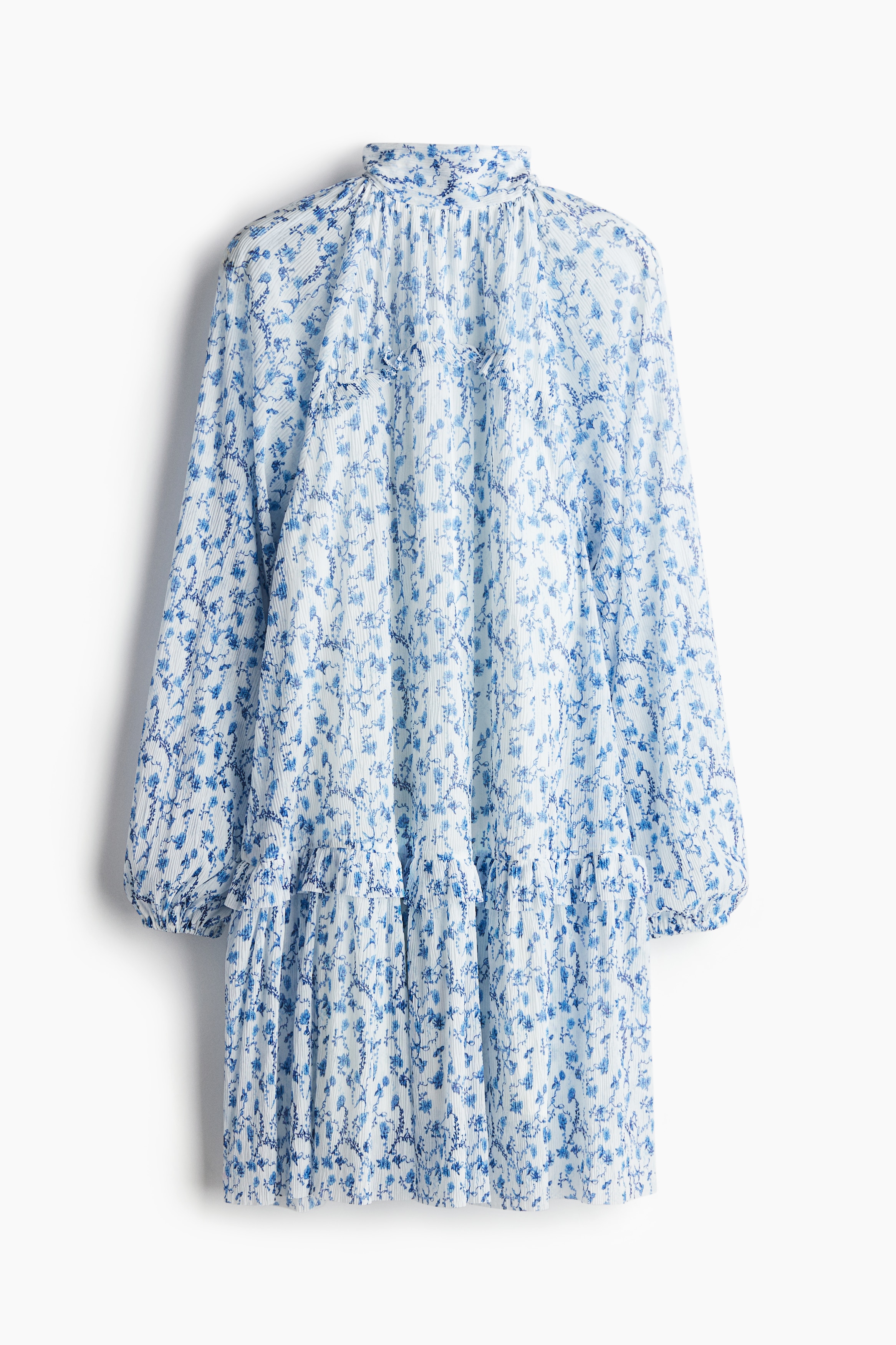 Robe plissée en jersey - Blanc/bleu/fleuri/Marron foncé