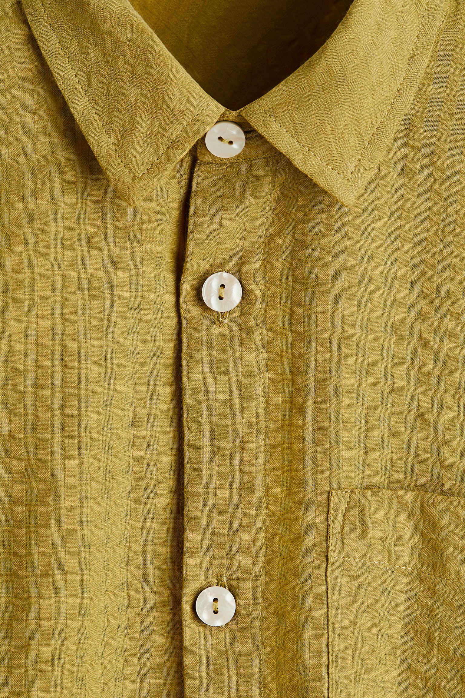 Áo sơ mi vải sọc nhăn Regular Fit - Màu vàng mù tạt - 4