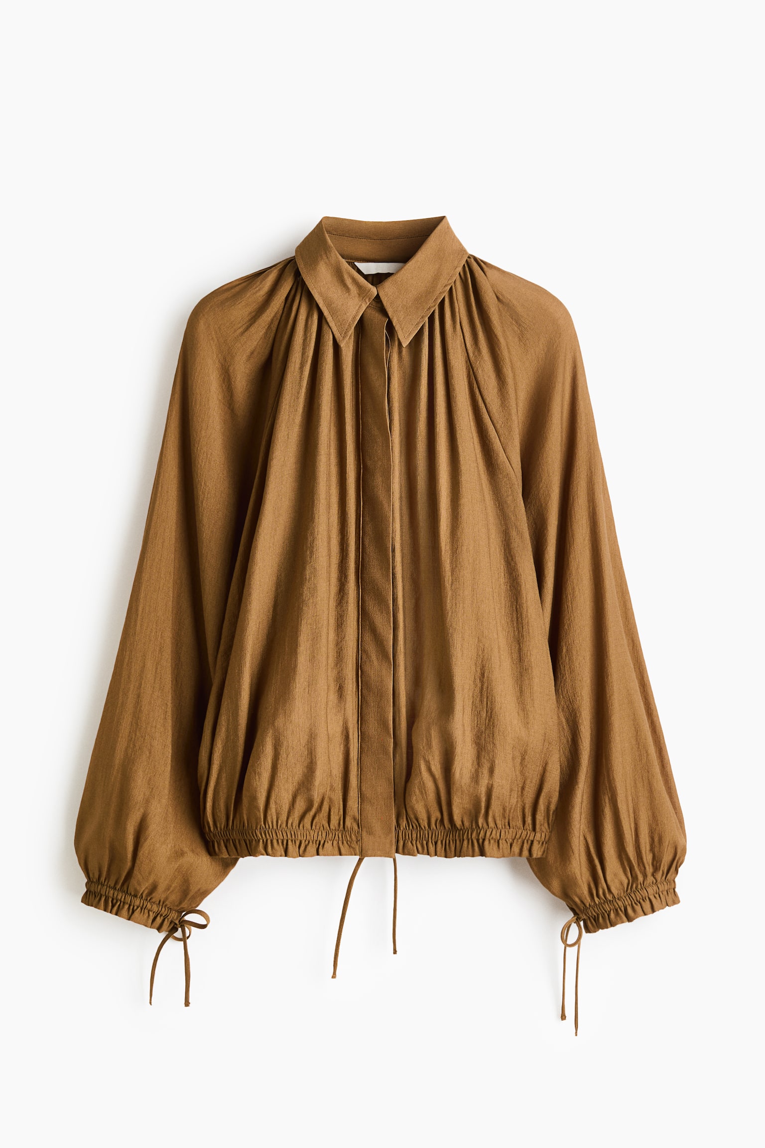 Oversized skjorta med dragskor - Mörkbeige/Marinblå - 1