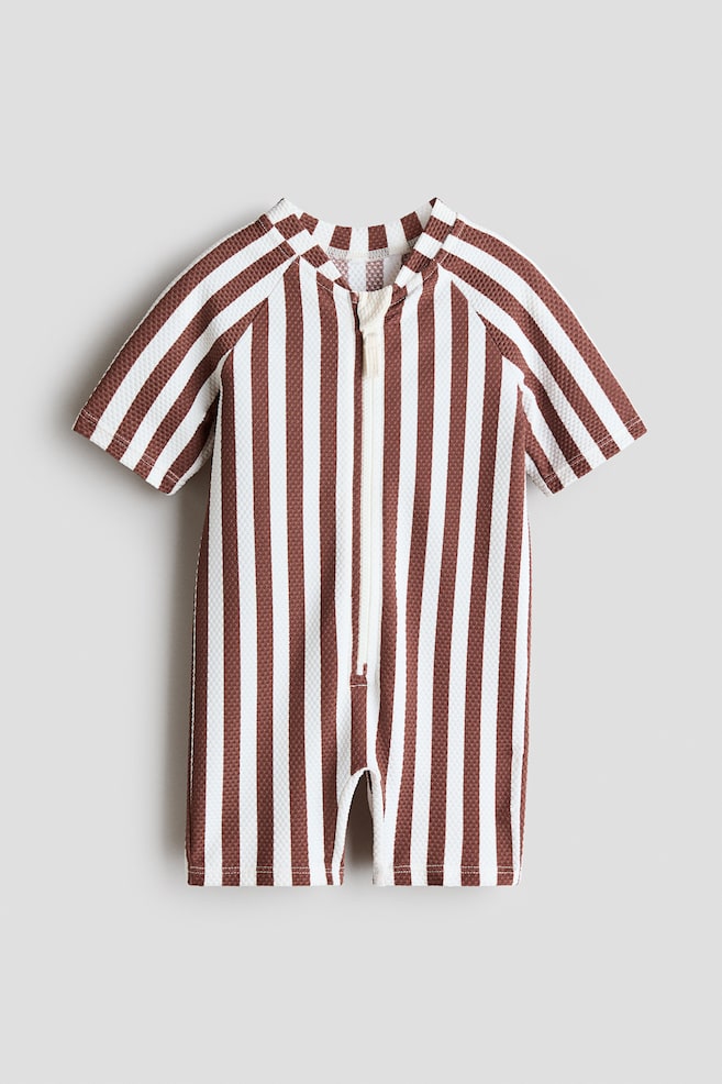 Maillot de bain UPF 50 - Marron/rayures blanches/Crème/rayures vertes - 1