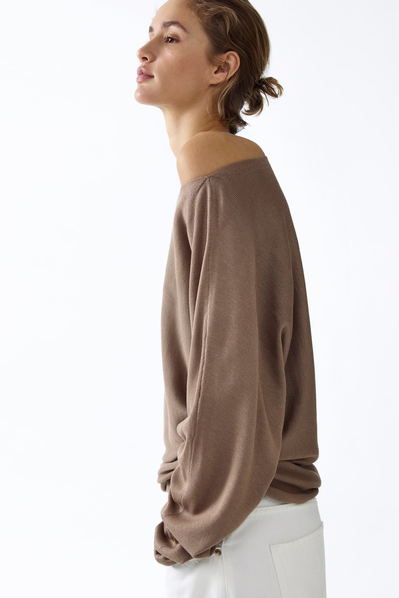 Boat-neck jumper - Dark beige/Light beige/Dark beige - 4