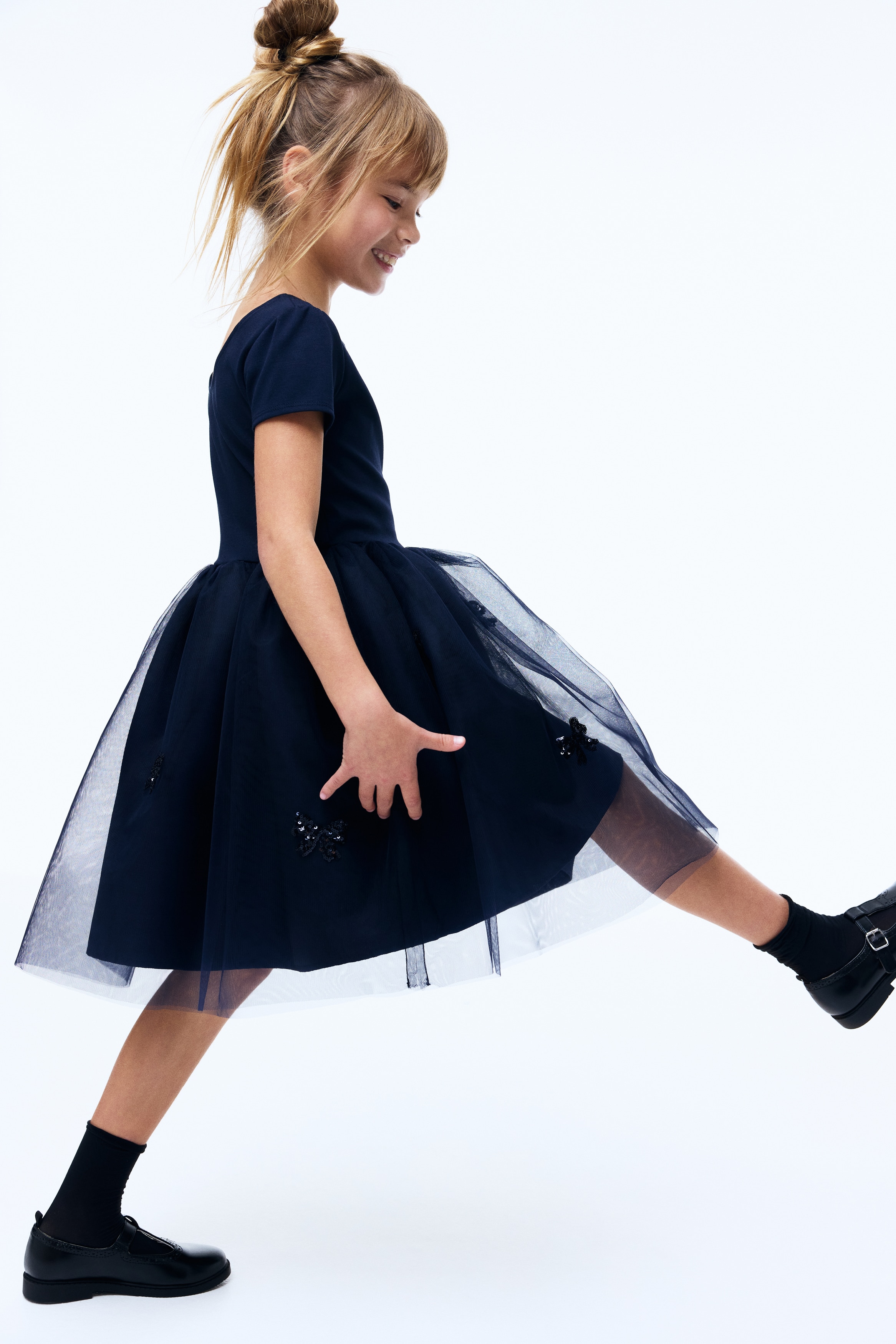 Girls - Navy blue Flared-skirt dress - Size: 4-6Y  - H&M