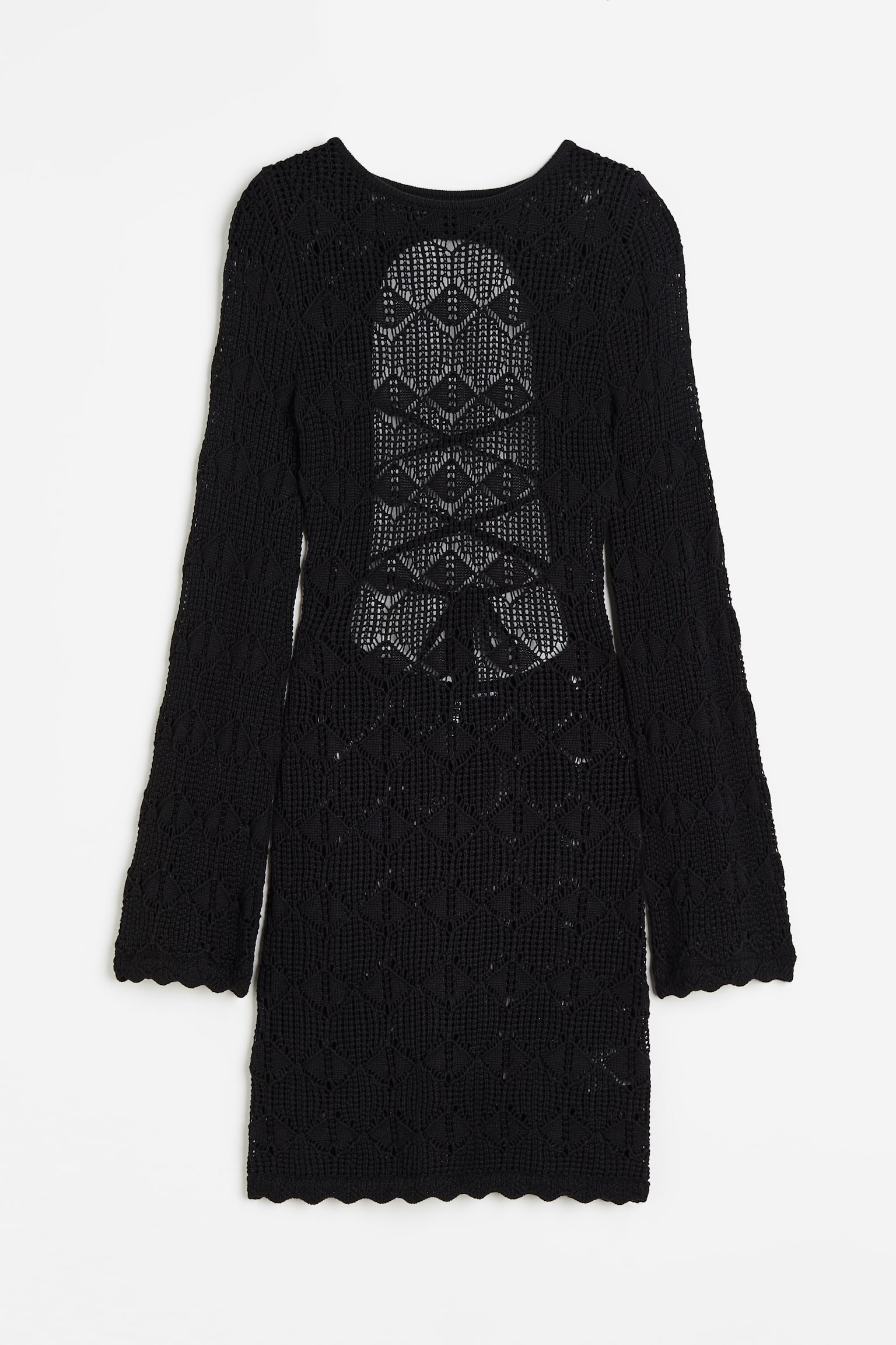 Open Back Pointelle Knit Dress - Black/Cream - 1