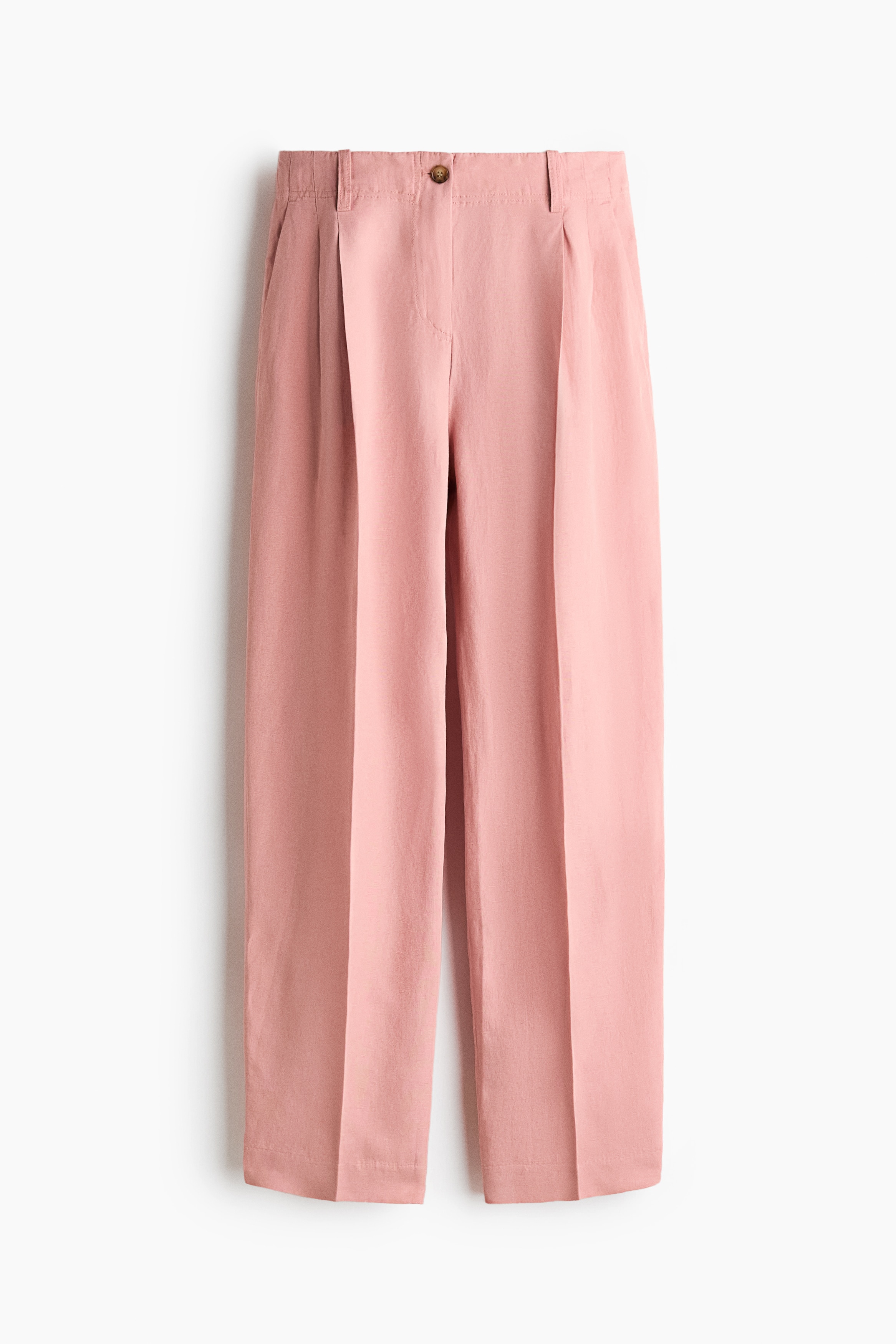 Tapered linen-blend trousers - Dusty pink/Light beige/Brown