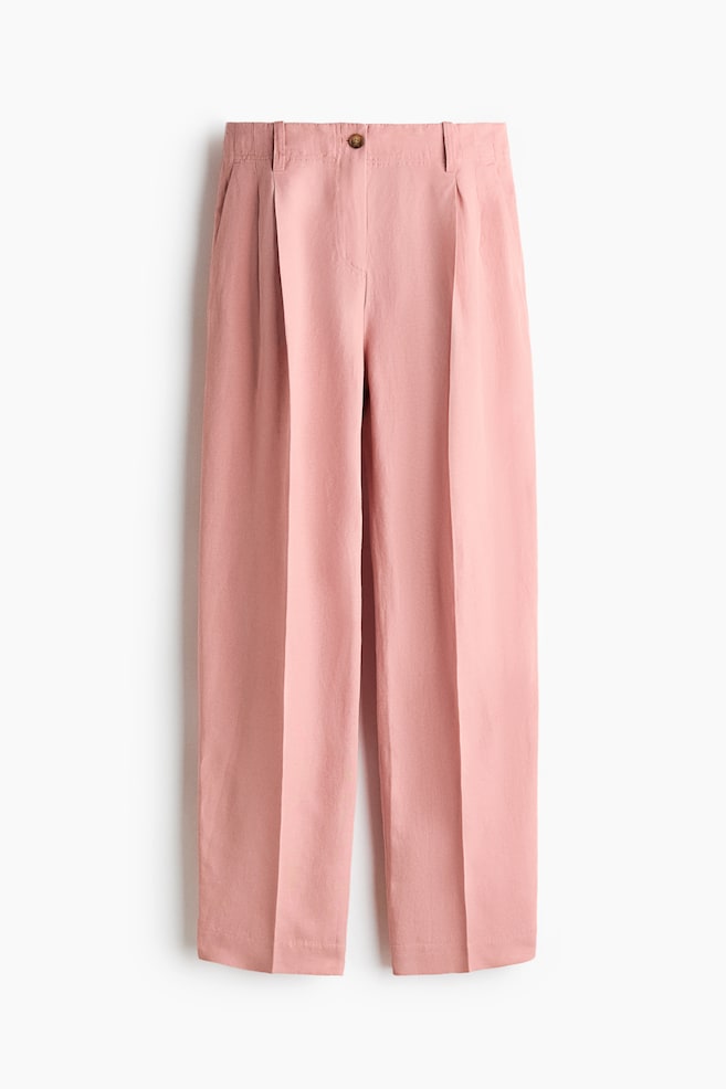 Tapered linen-blend trousers - Dusty pink/Light beige/Brown - 1