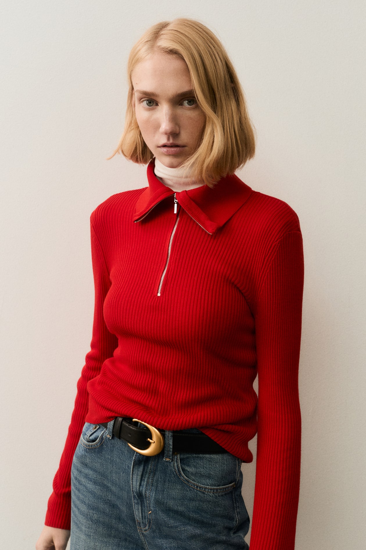 Rib-Knit Half-Zip Top - image 4