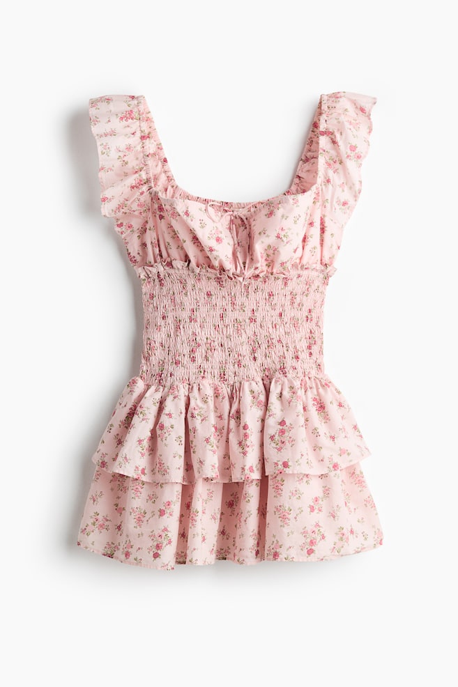 Kleid mit gesmokter Taille - Hellrosa/Geblümt/Schwarz/Geblümt/Weiß/Blau geblümt - 1