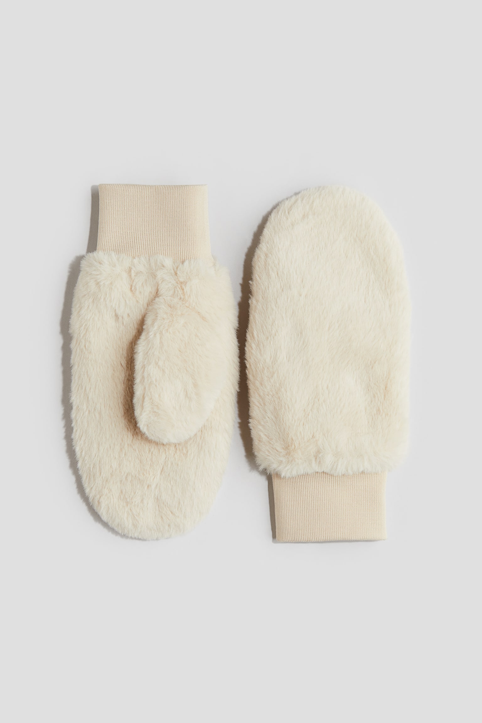 Warm-lined fluffy mittens - Light beige/Black - 1