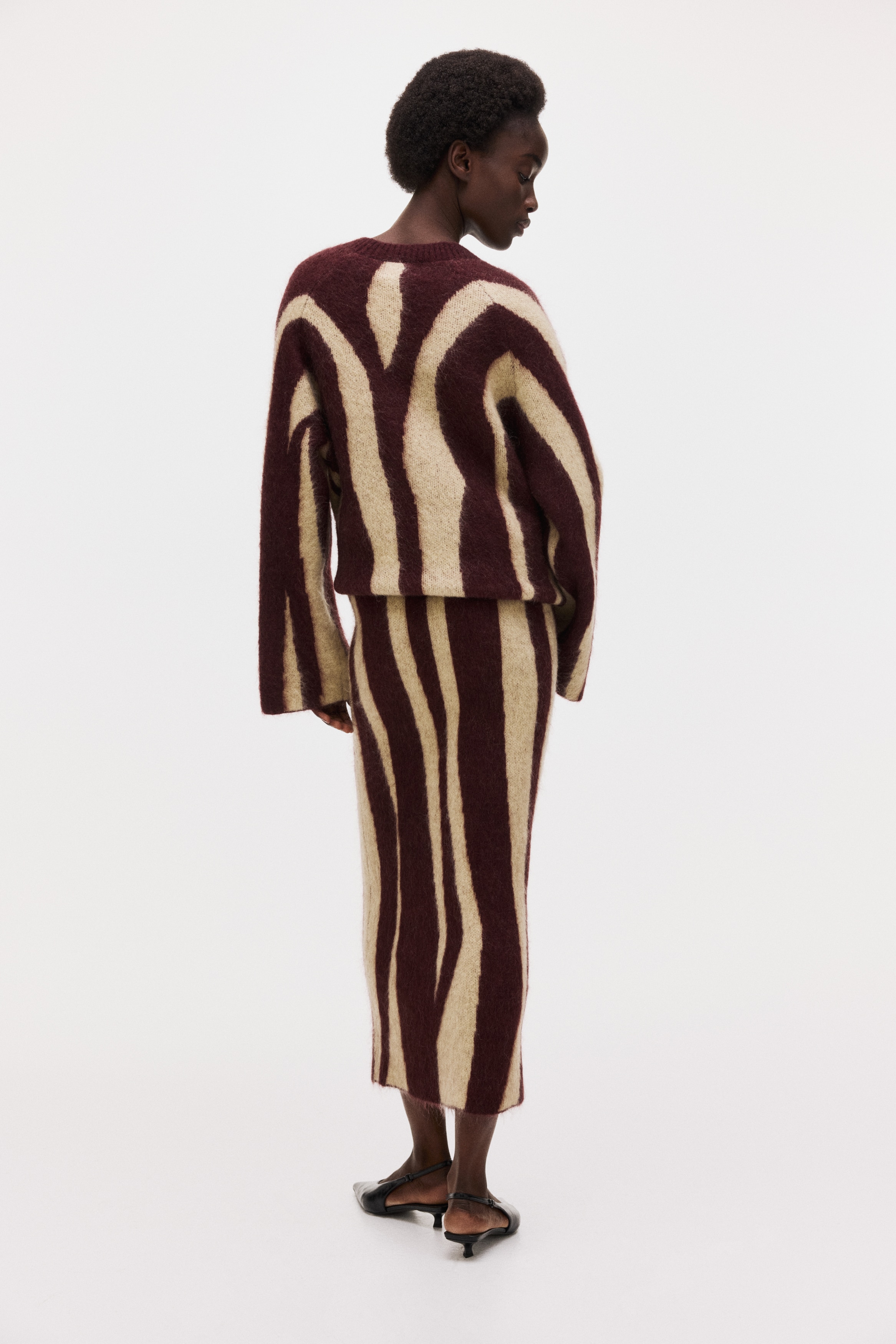 Women's Burgundy/zebra print Jacquard-Knit Mohair-Blend Skirt | H&M CA