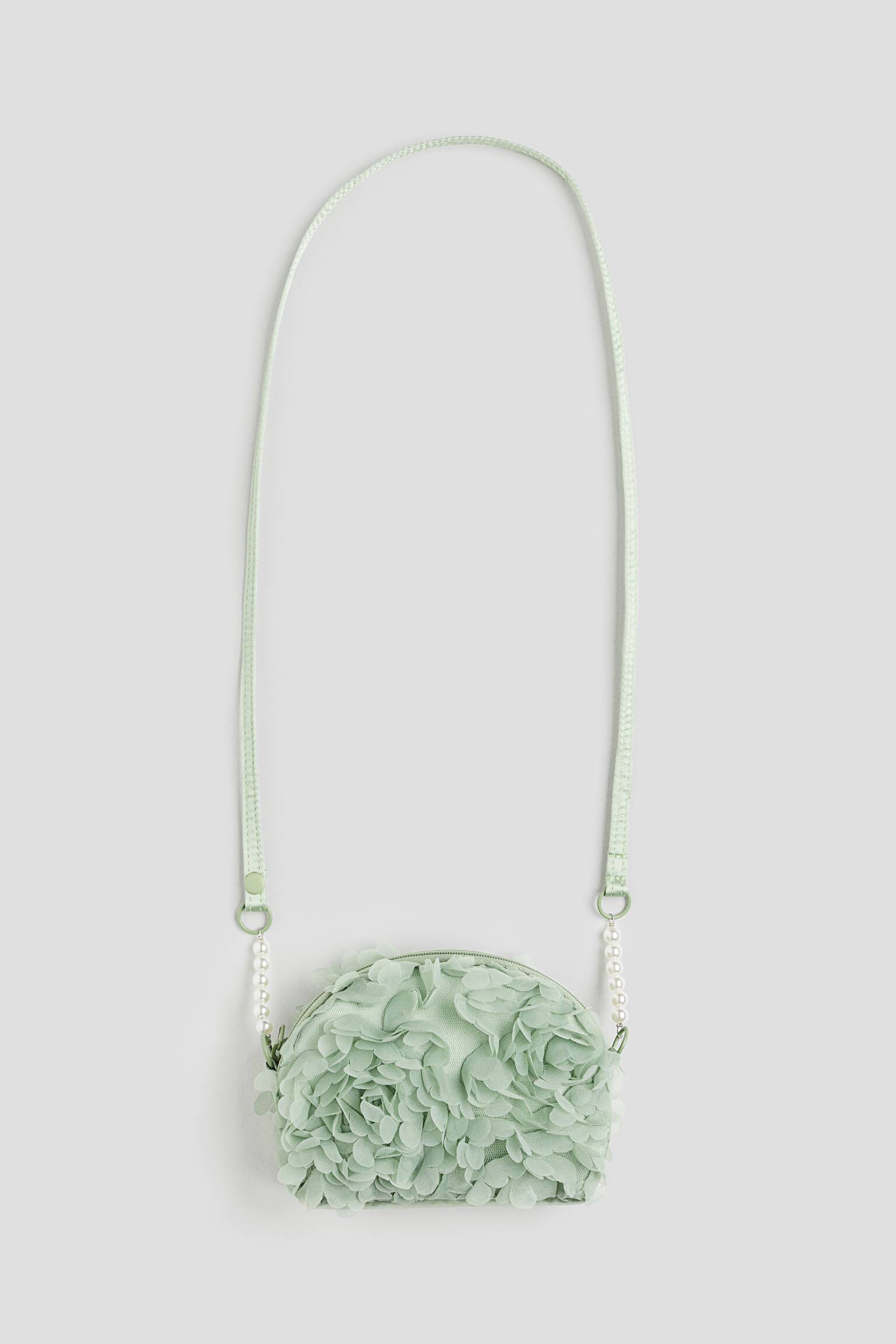 Flower Covered Fabric Shoulder Bag - Light dusty green - 1