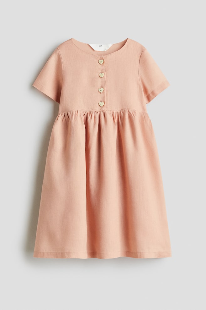 Robe en lin - Rose poudré/Blanc - 1