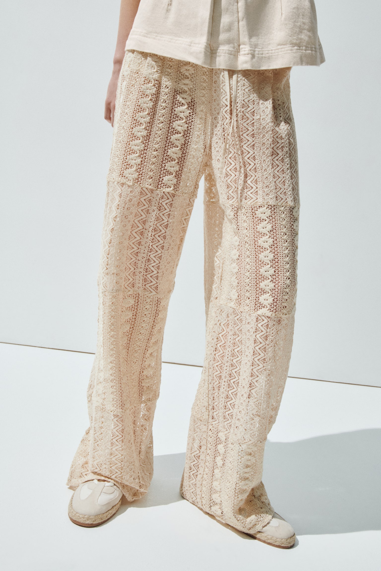 レースドローストリングパンツ - ライトベージュ - 4
