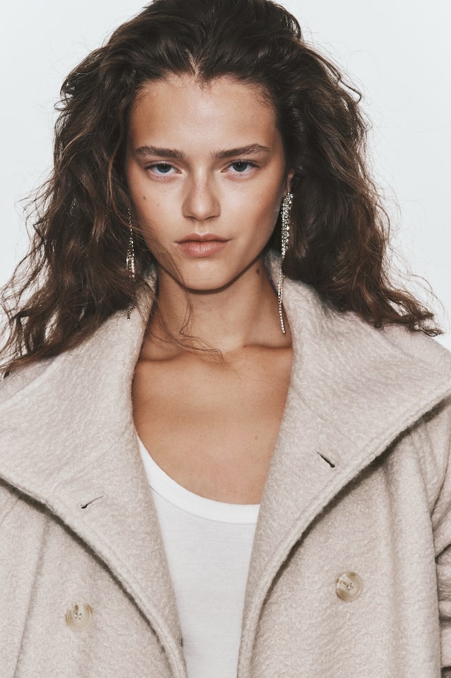 Brushed Funnel-Collar Jacket - Cream - 1