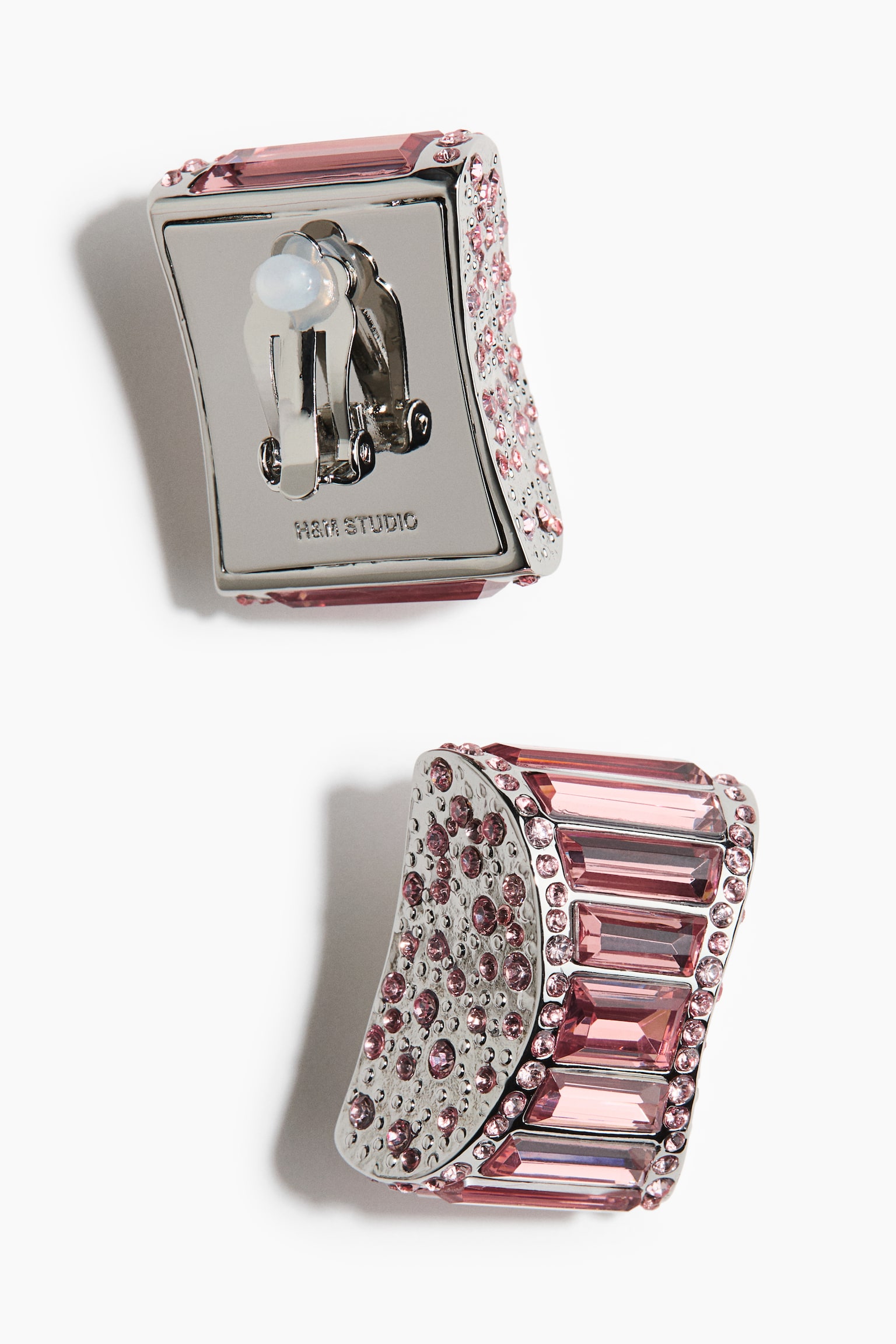 Женские серьги H&M Embellished Clip, цвет: Розовый / Серебряный — фото 3