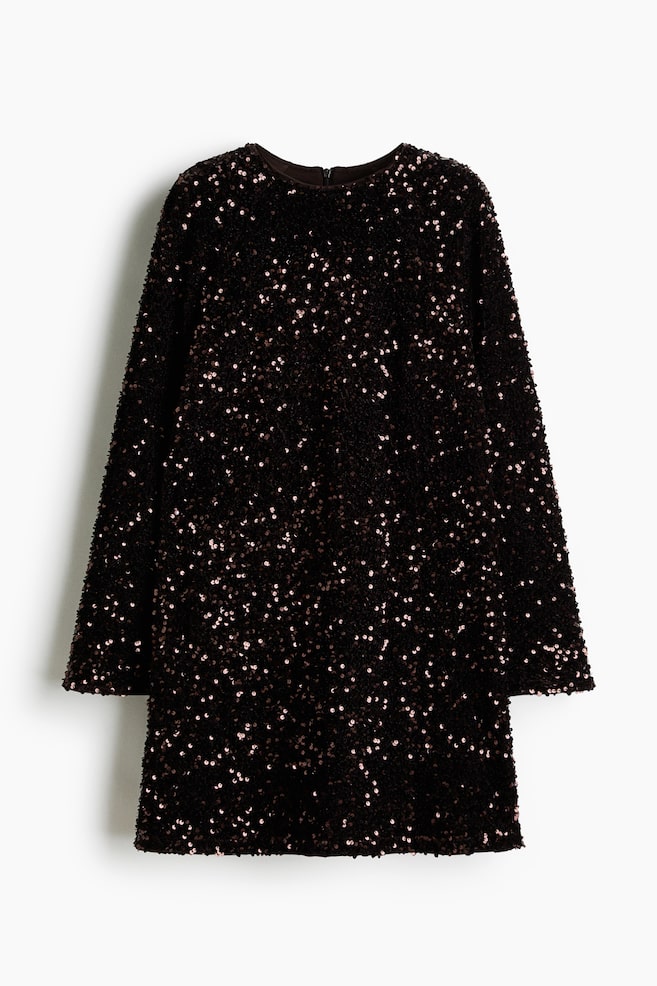 Sequined Mini Dress - Dark brown - 1