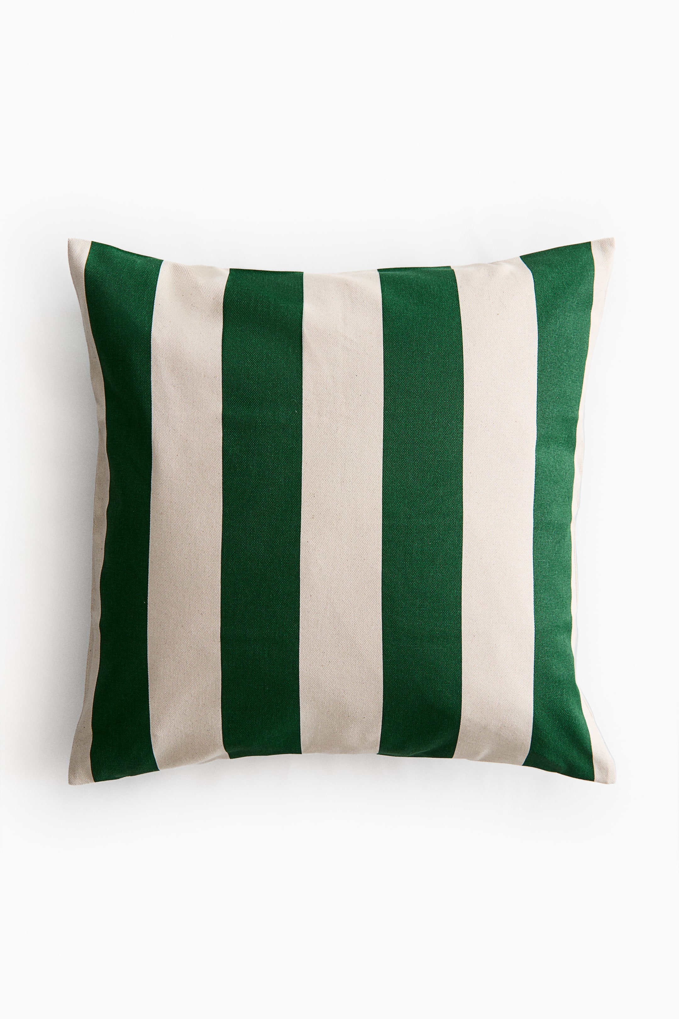 View larger image: Introducing the Pillow FRONT, showcasing a design of alternating vertical stripes in green and off-white hues.