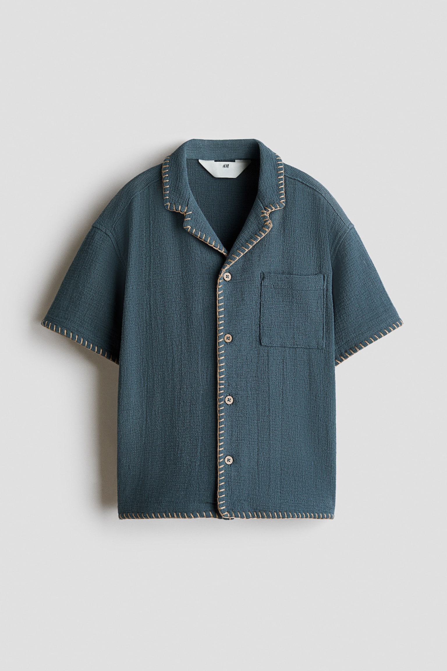 Cotton Resort Shirt - Dark turquoise/Burnt orange/flowers