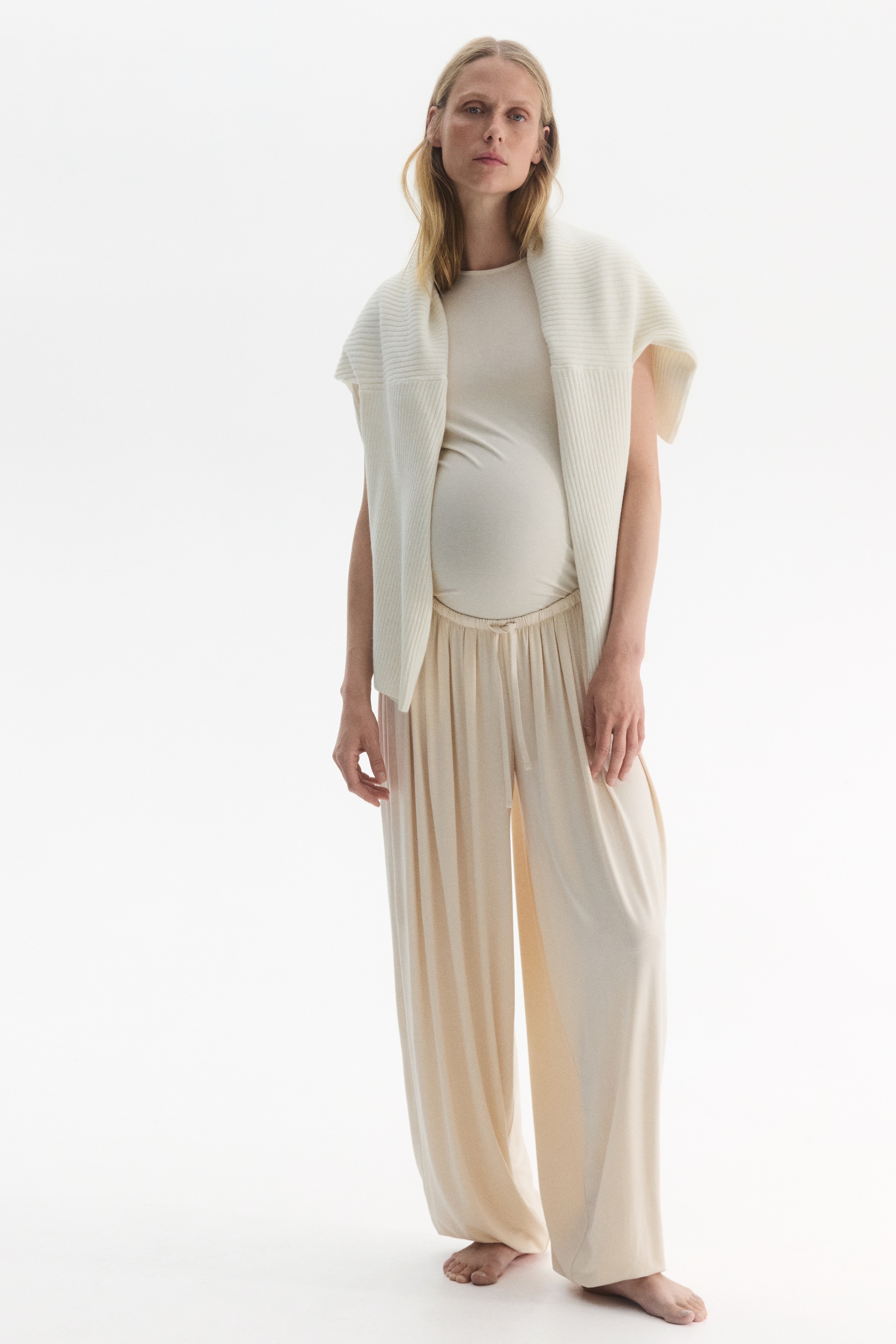 MAMA Set in jersey di viscosa 2 pezzi - Beige chiaro/Nero