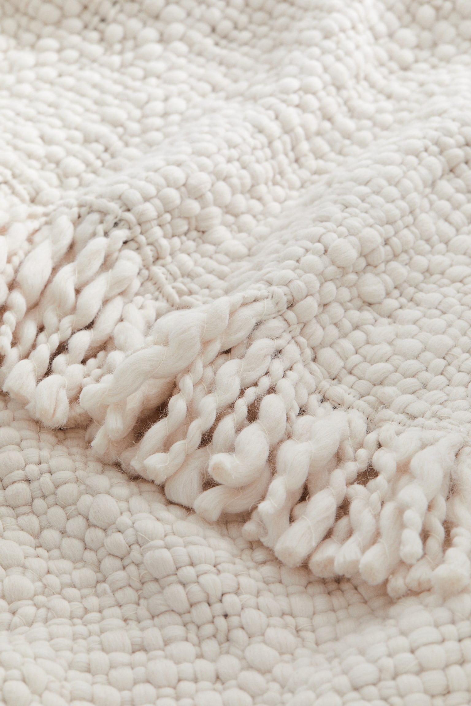 Chunky wool-blend blanket - White/Brown - 2