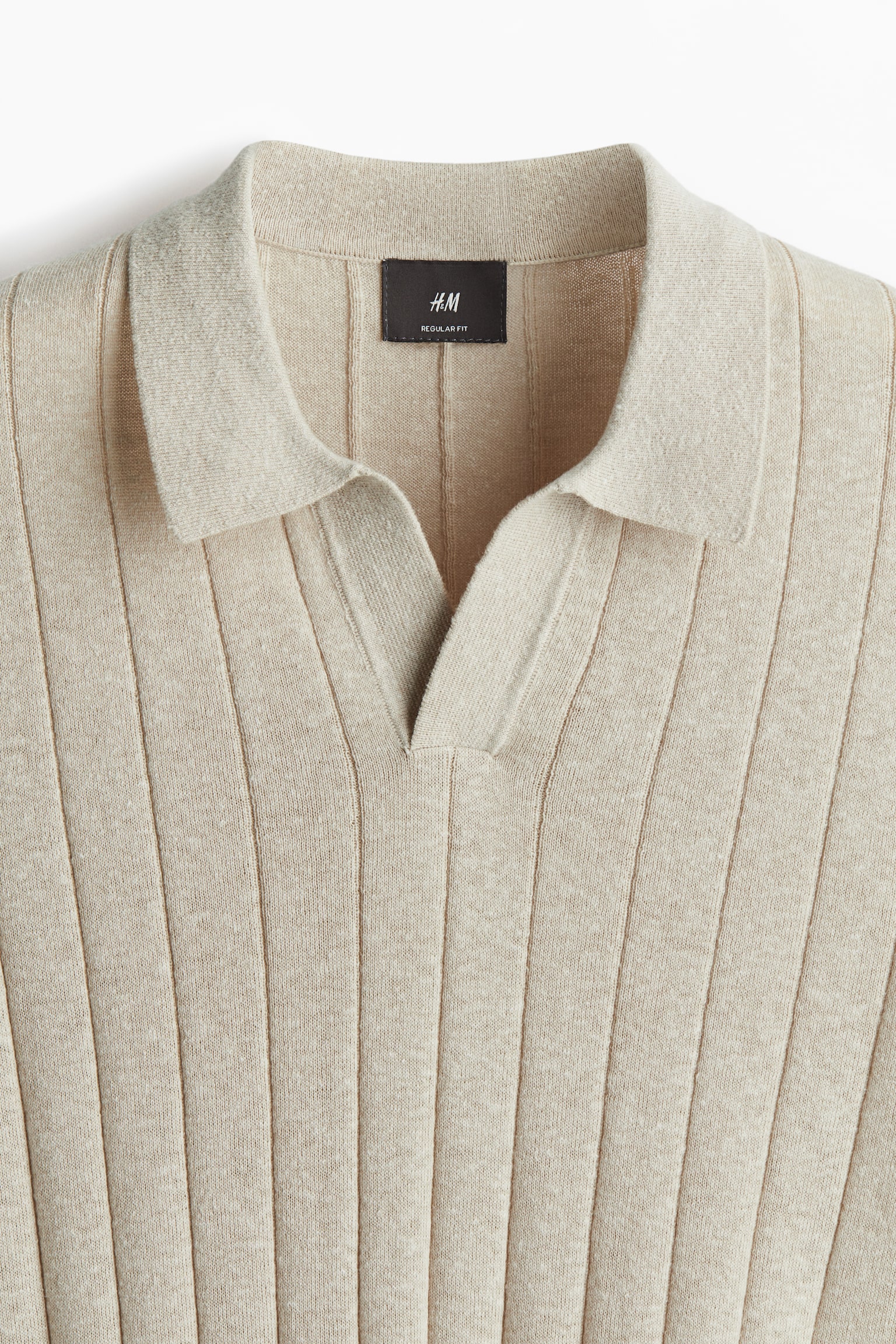 Regular Fit Rib-knit polo shirt - Beige/White/Navy blue - 3