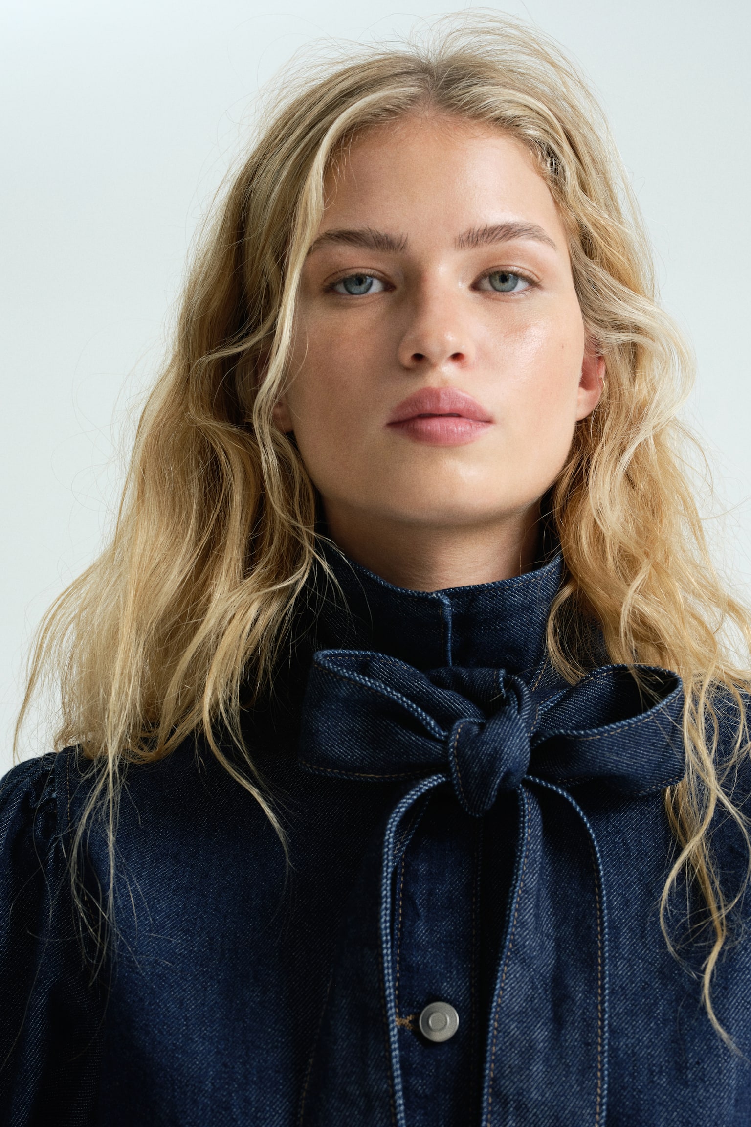 Tie-detail denim dress - Dark denim blue - 4