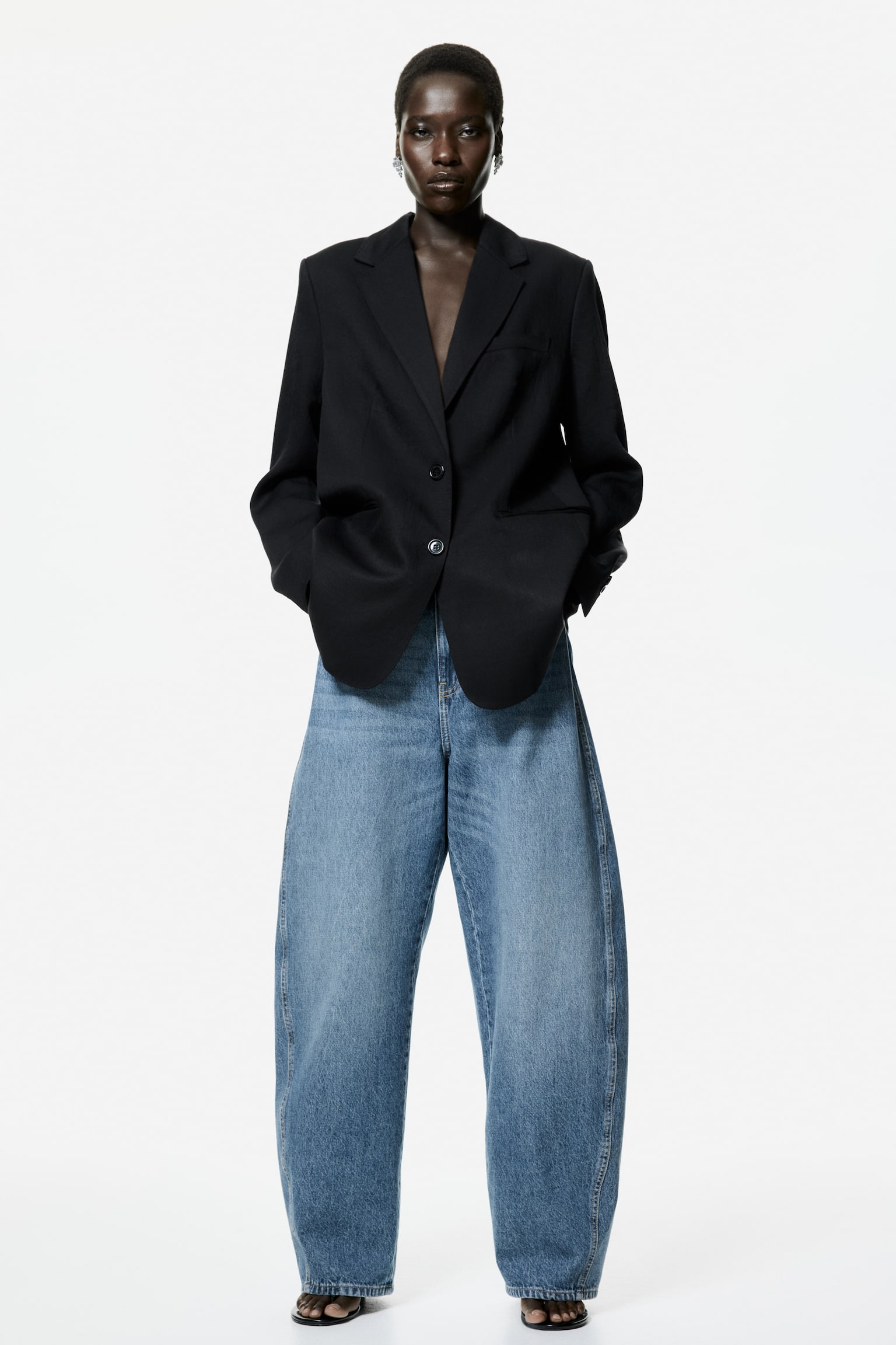 Einreihiger Blazer - Schwarz/Dunkelbeige - 1