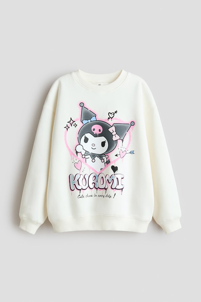 Baskı Motifli Oversize Sweatshirt - Krem/Kuromi/Koyu gri/KPop Demon Hunters/Mor/SmileyWorld®/Koyu gri/Kuromi/Koyu gri/Demon Hunters - 1