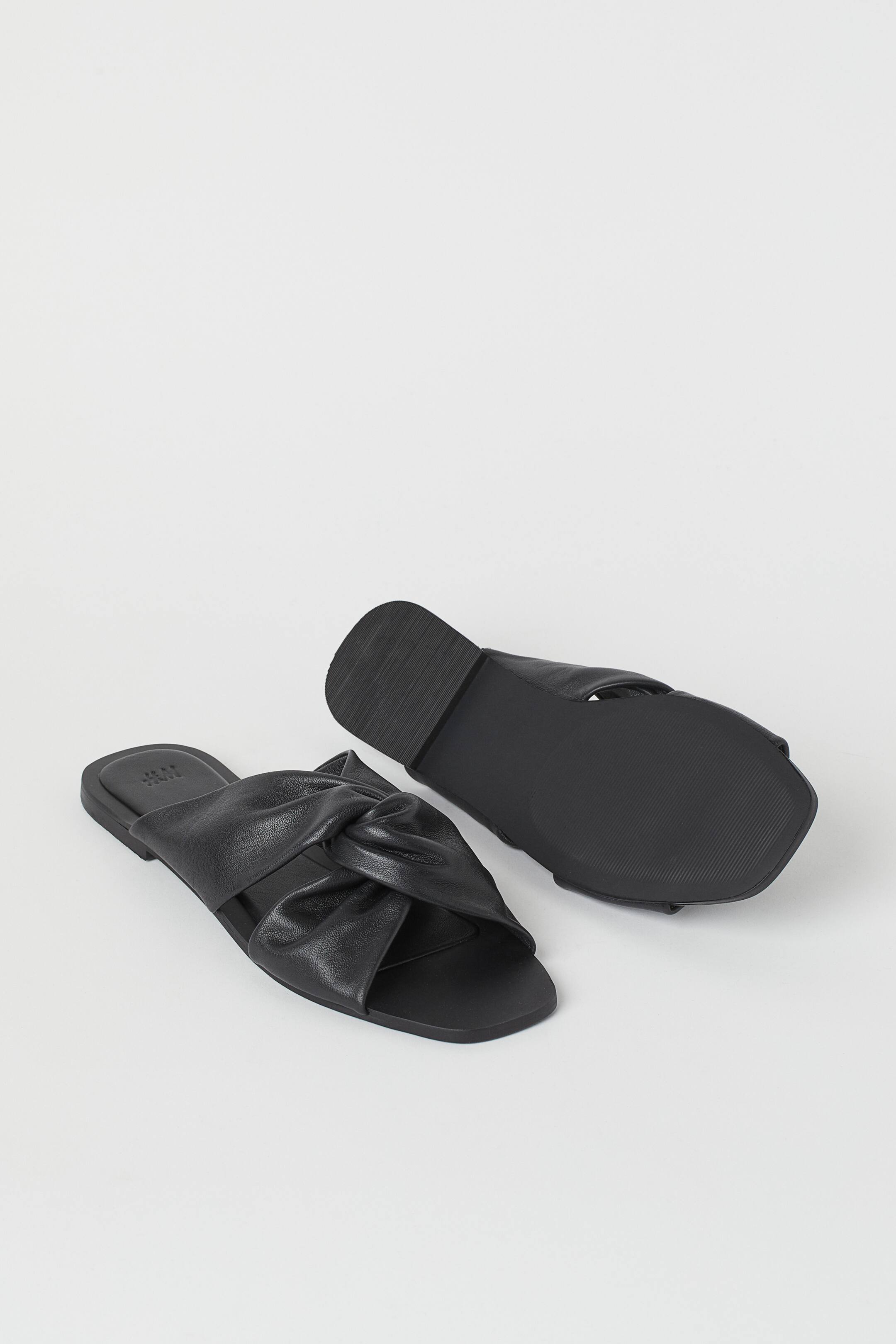 Slip insandaler i läder Låg klack Svart DAM H&M SE