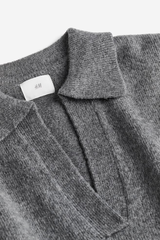 Fine-knit collared jumper - Dark grey/Light beige marl/Light beige/Striped - 5